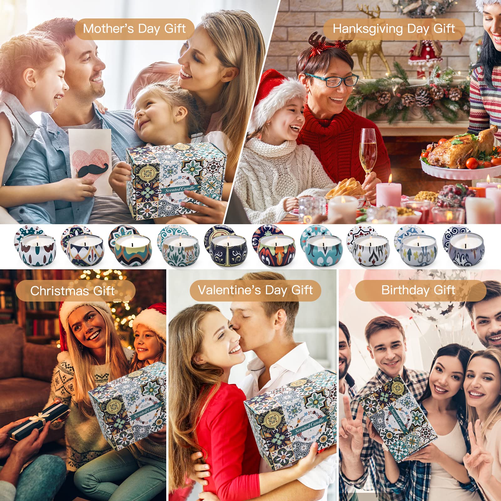 10 Pack Scented Candles Gifts, Aromatherapy Candles for Home Scented with 2 Coasters - AB Mystery