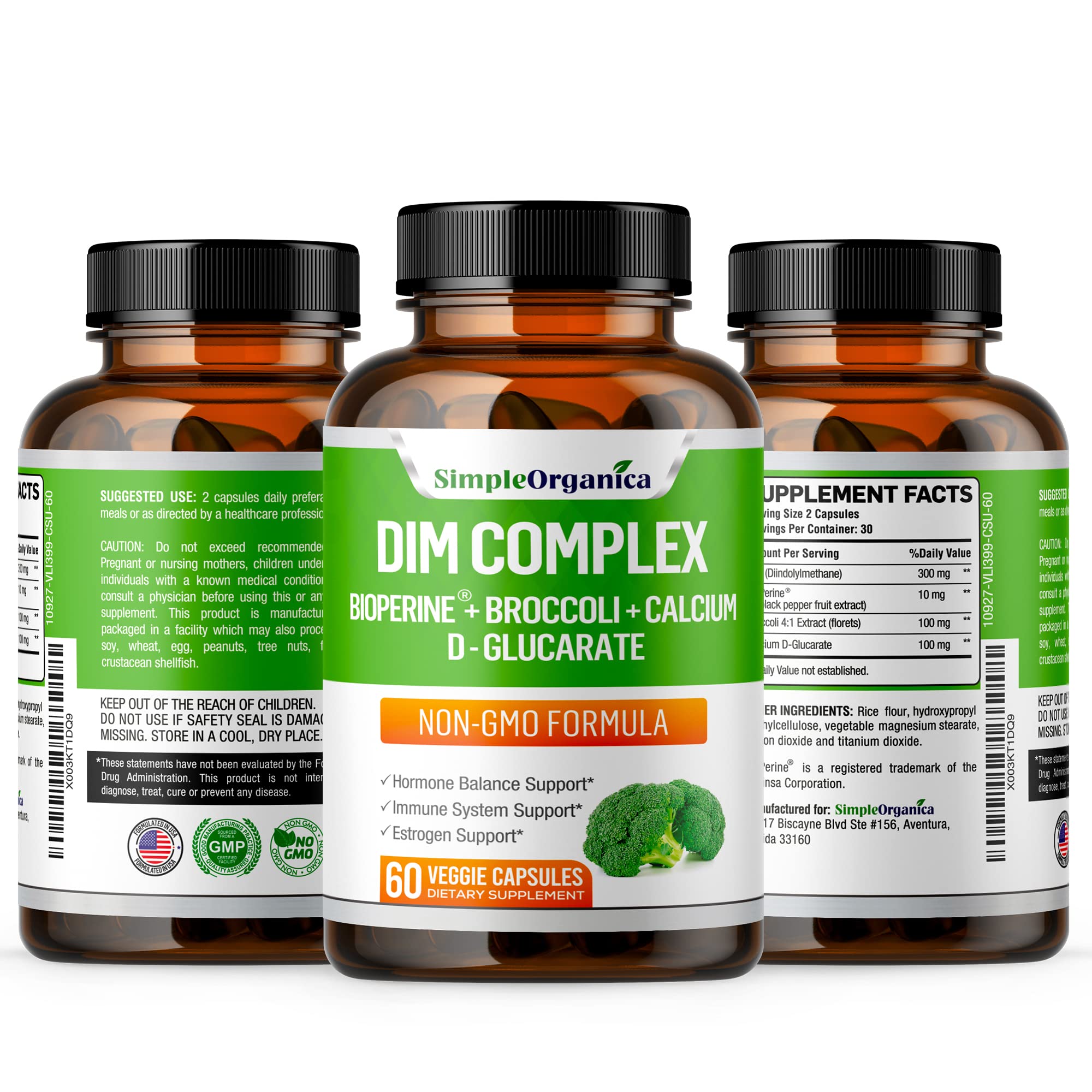 DIM Supplement (Diindolylmethane) 300mg + BioPerine + Calcium D-Glucarate for Women & Men - AB Mystery