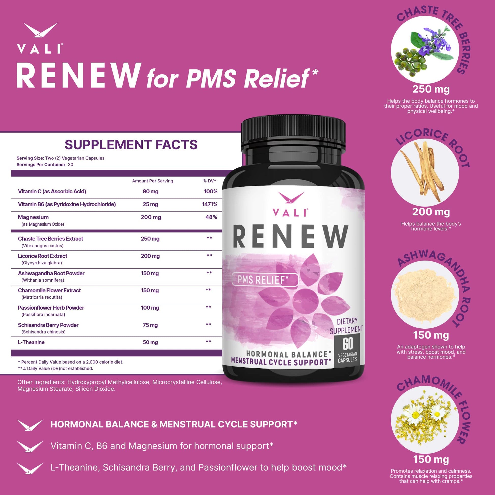 VALI Renew PMS Relief Supplement. Women’s Menstrual Cycle Support. Herbal Formula - AB Mystery