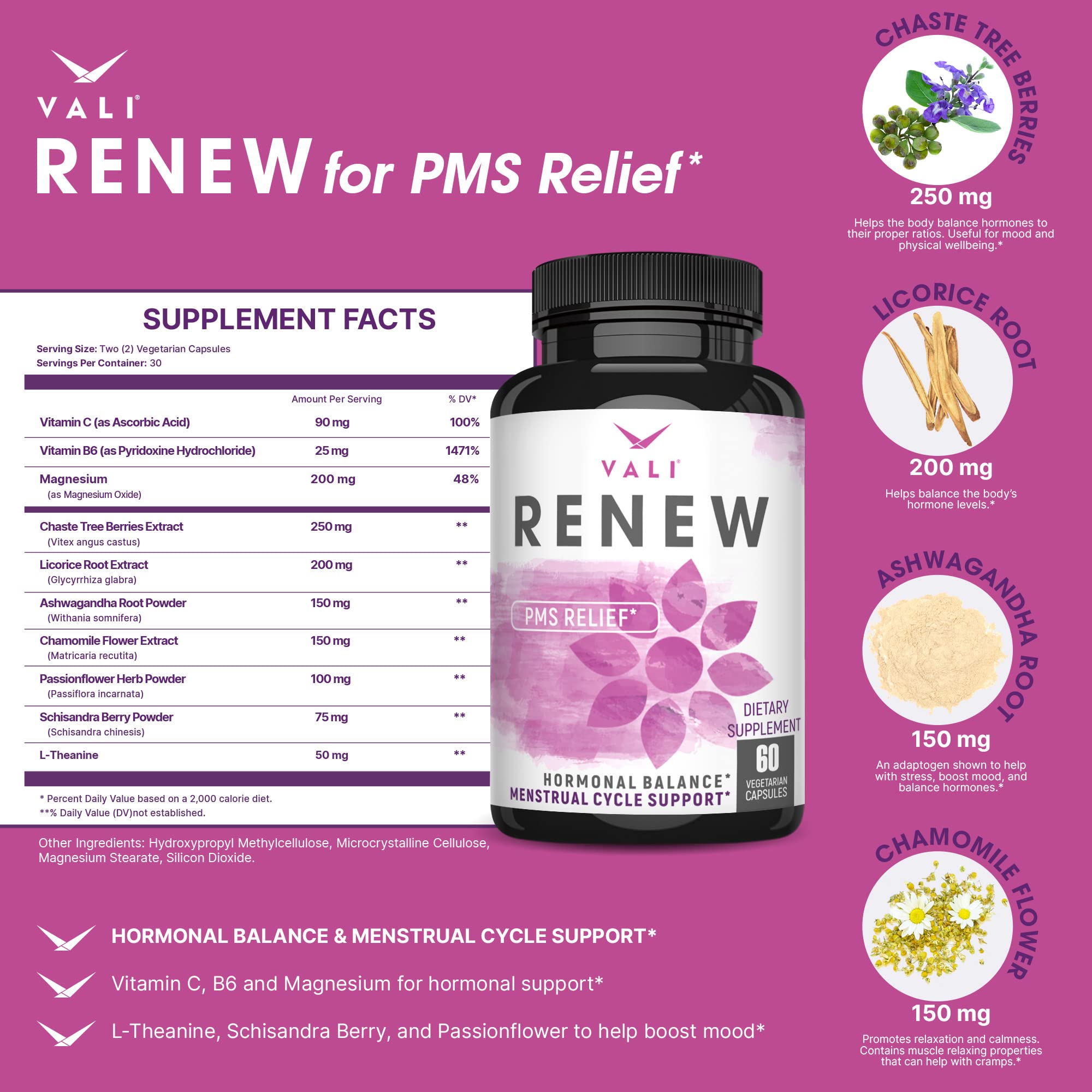 VALI Renew PMS Relief Supplement. Women’s Menstrual Cycle Support. Herbal Formula - AB Mystery