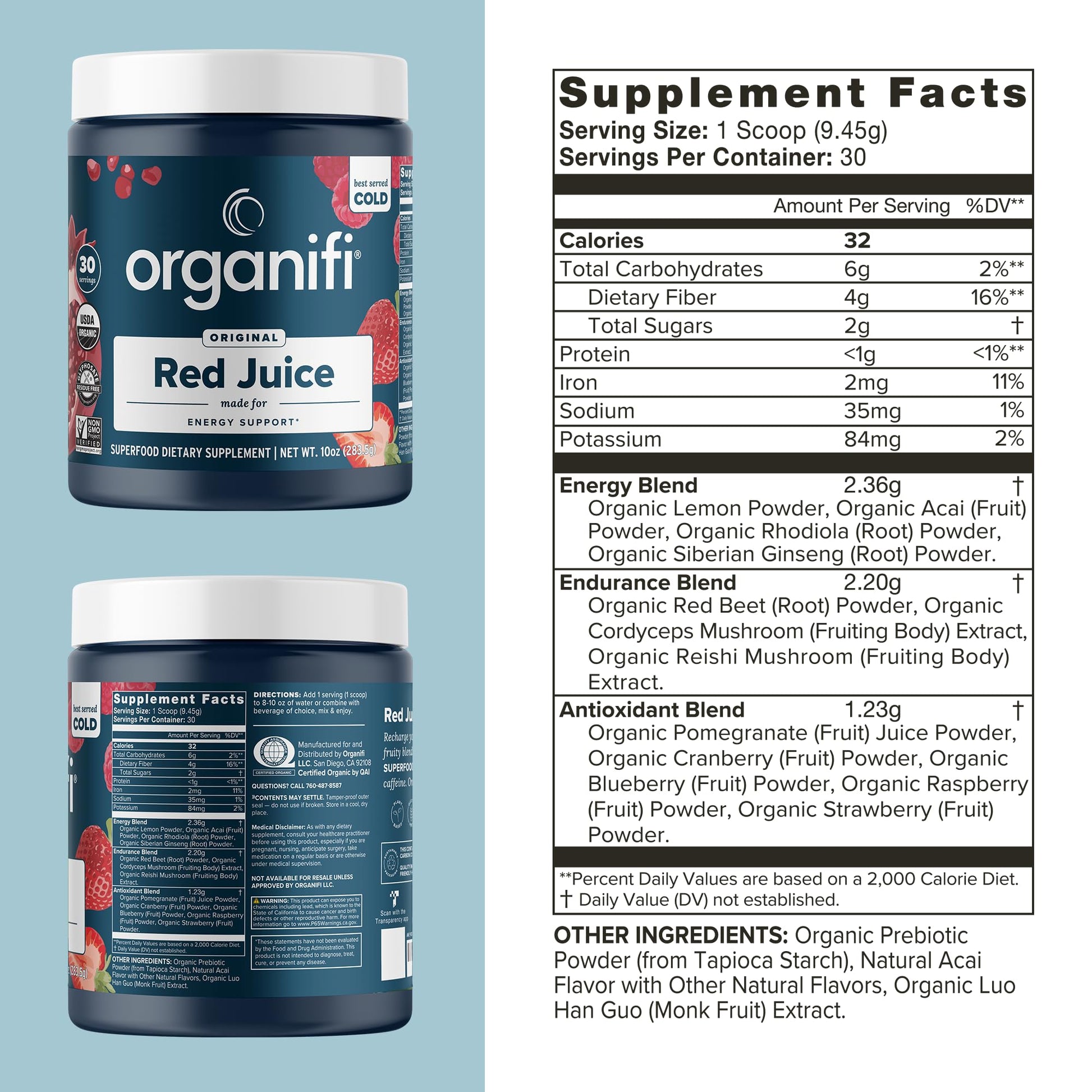 Organifi Red Juice - Vegan Energy Powder - Berry-Flavored Adaptogen Drink - AB Mystery