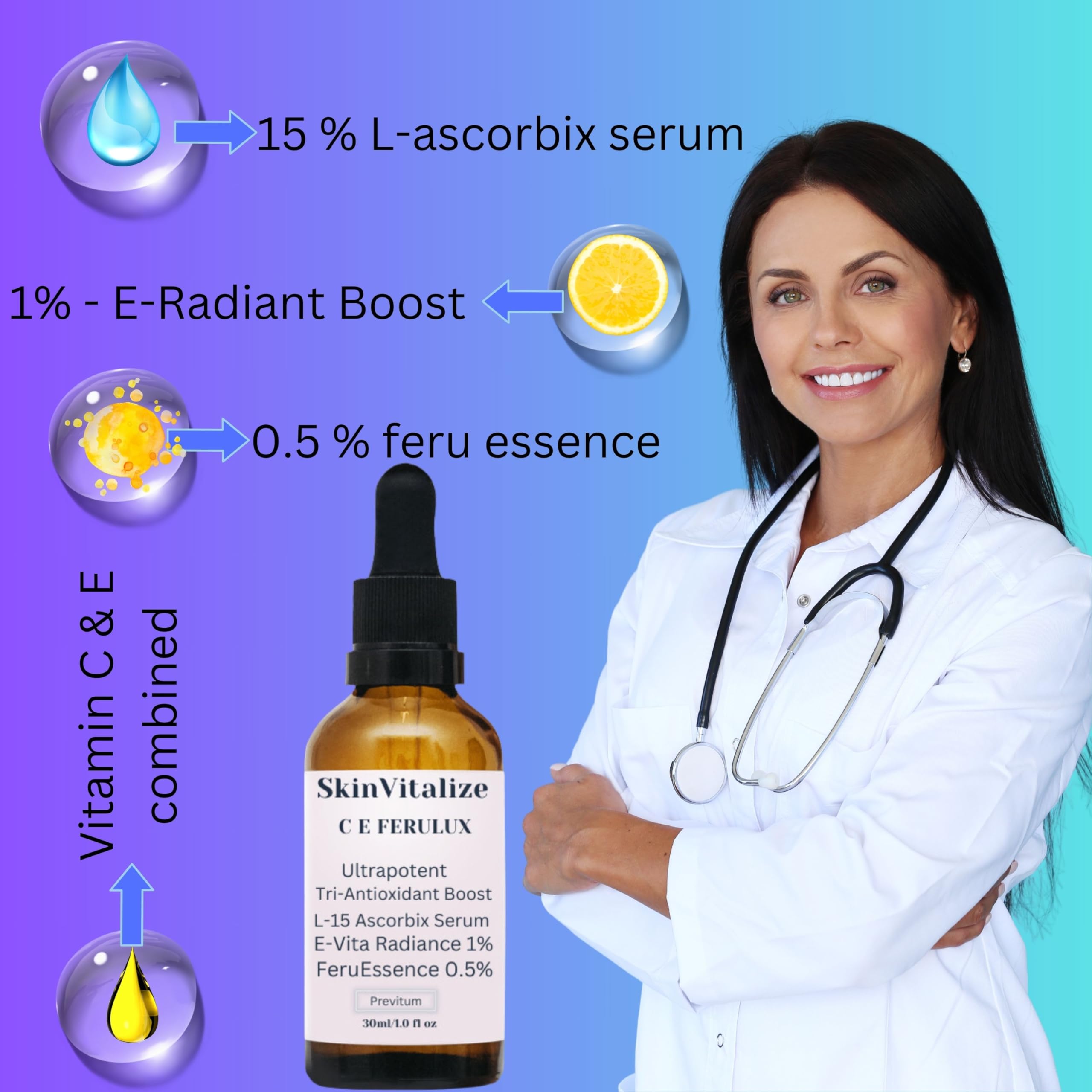 SkinVitalize C E ferulux Vitamin C Serum - 30ml: Advanced Formula for Fighting with Wrinkles - AB Mystery