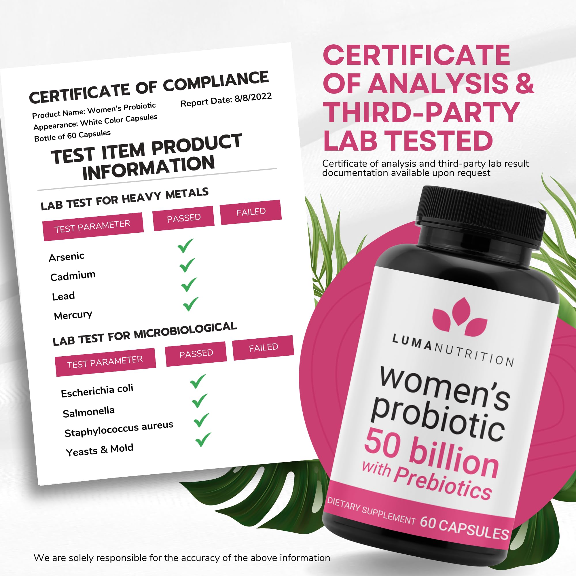 Luma Nutrition Probiotics for Women with Prebiotics - 50 Billion CFU - Formulated for Digestive - AB Mystery
