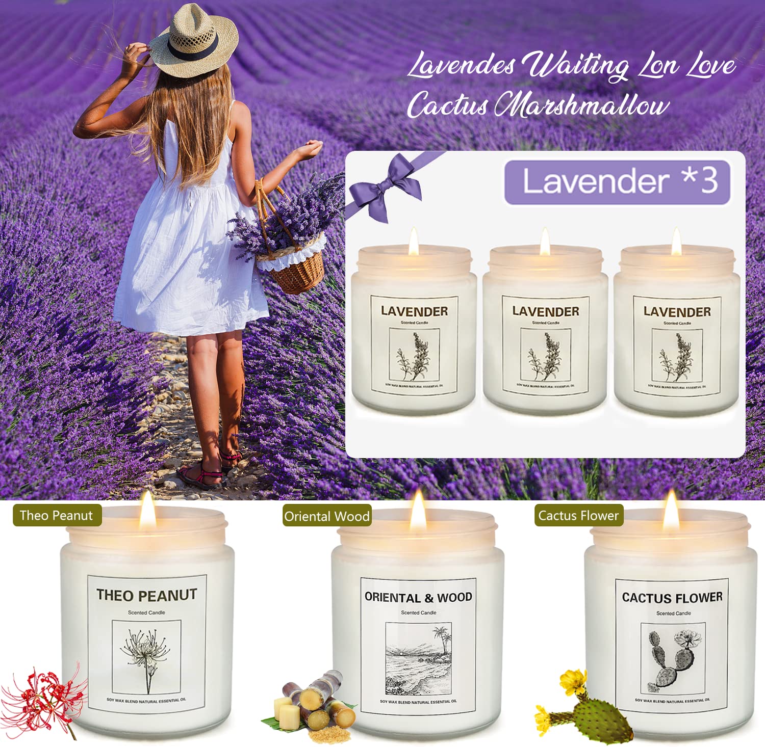 6 Pack Scented Candles, Aromatherapy Candles Gifts Set for Women, 42.6 oz 300 Hour Long Lasting - AB Mystery