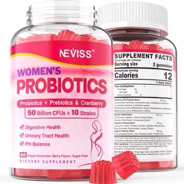 Probiotics for Women Gummies, Sugar Free Vaginal Probiotics 50 Billion CFU 10 Strains w/ Cranberry