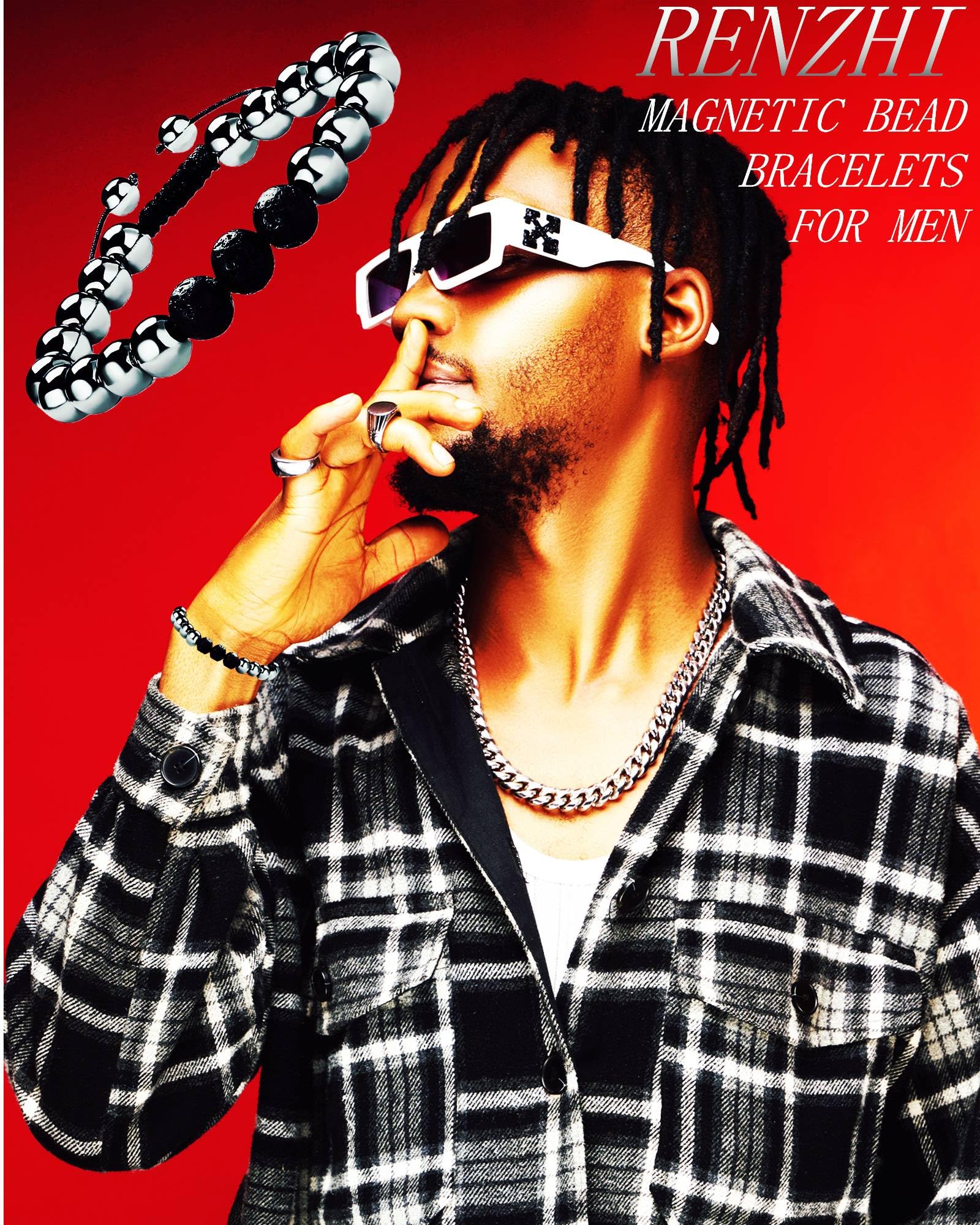 RENZHI-Magnetic Hematite Bracelet–Beaded Magnetic Bracelets for Men and Women - AB Mystery