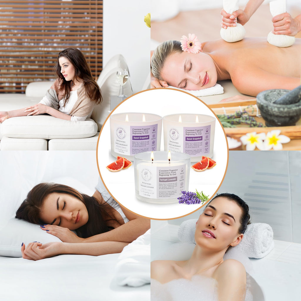 3 Pack Candles for Home Scented, 34.8 oz 240 Hour Long Lasting Candles Set, Grapefruit &Lavender - AB Mystery