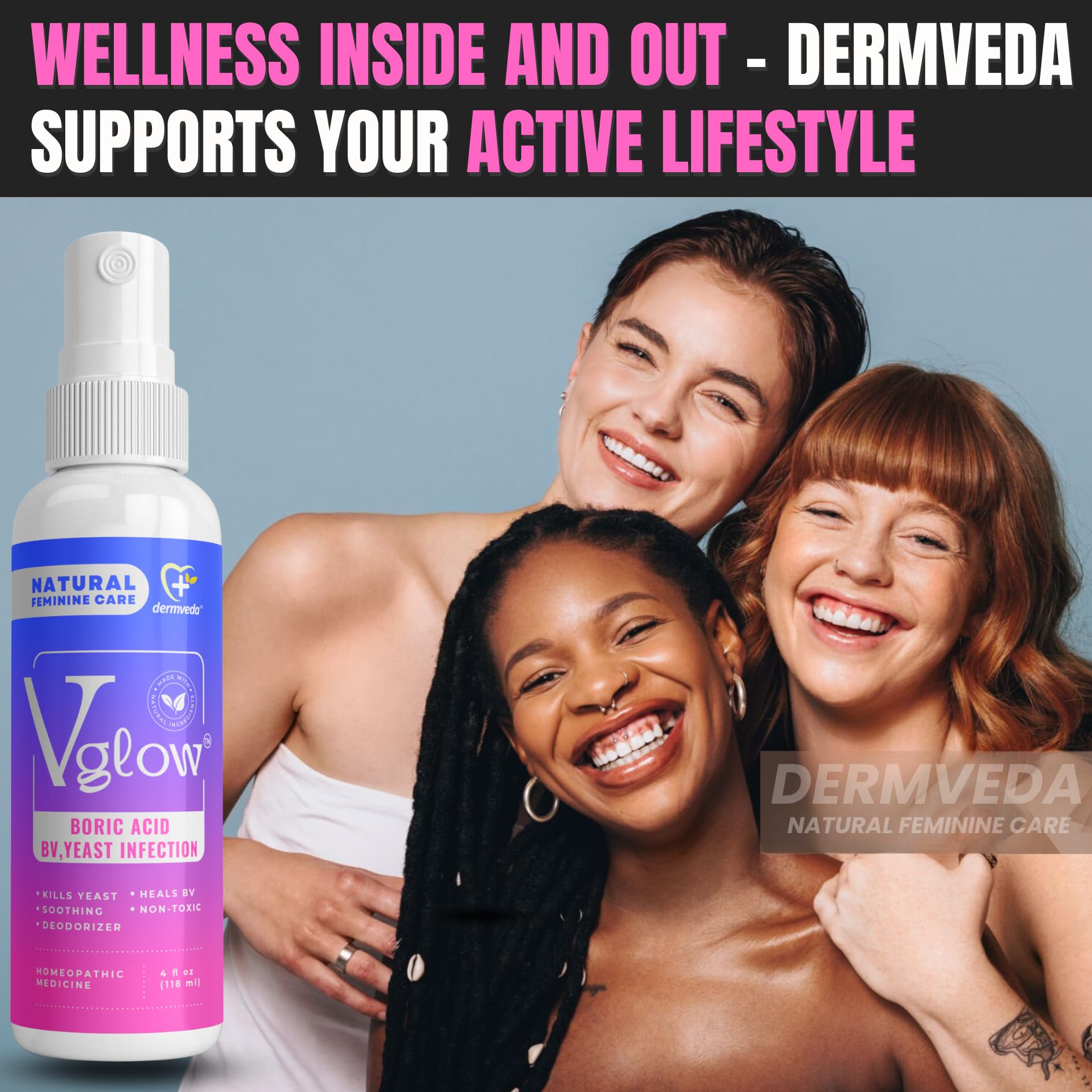 Dermveda Boric Acid BV Relief for Women - Natural Yeast Infection, Odor, Itch Relief Solution - AB Mystery