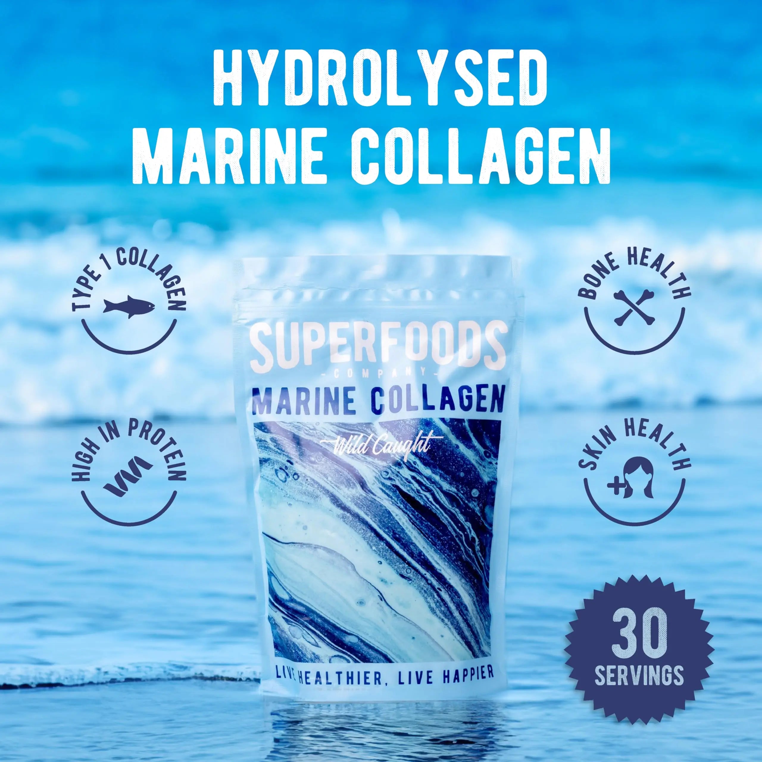 Superfoods Company - Hydrolysed Marine Collagen, Boosts Hair and Skin Health, Unflavoured Superfoods Company