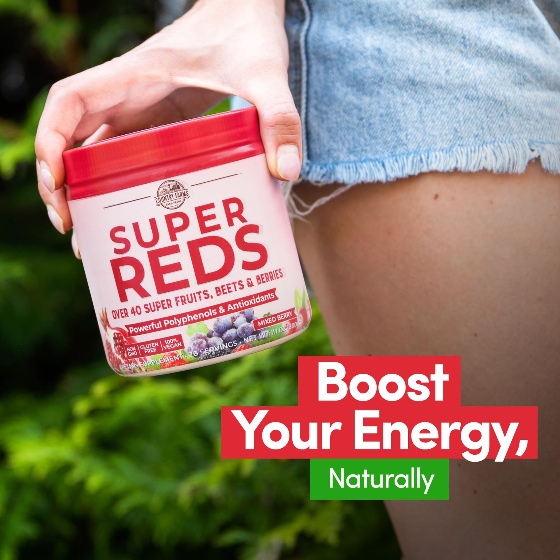 COUNTRY FARMS Super Reds, Energizing Polyphenol Superfood, Over 40 Super Fruits - AB Mystery