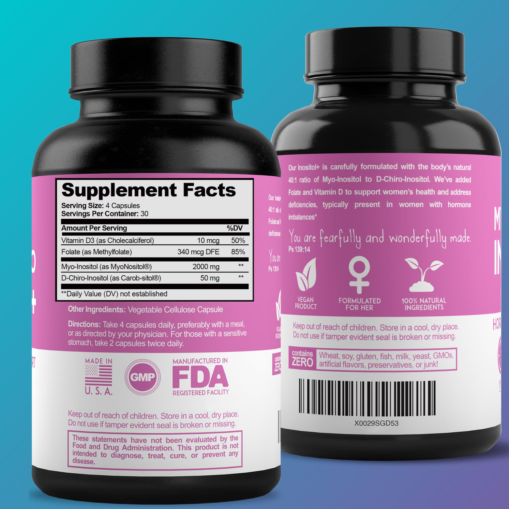 Premium Inositol Supplement - Myo-Inositol and D-Chiro Inositol Plus Folate and Vitamin - AB Mystery