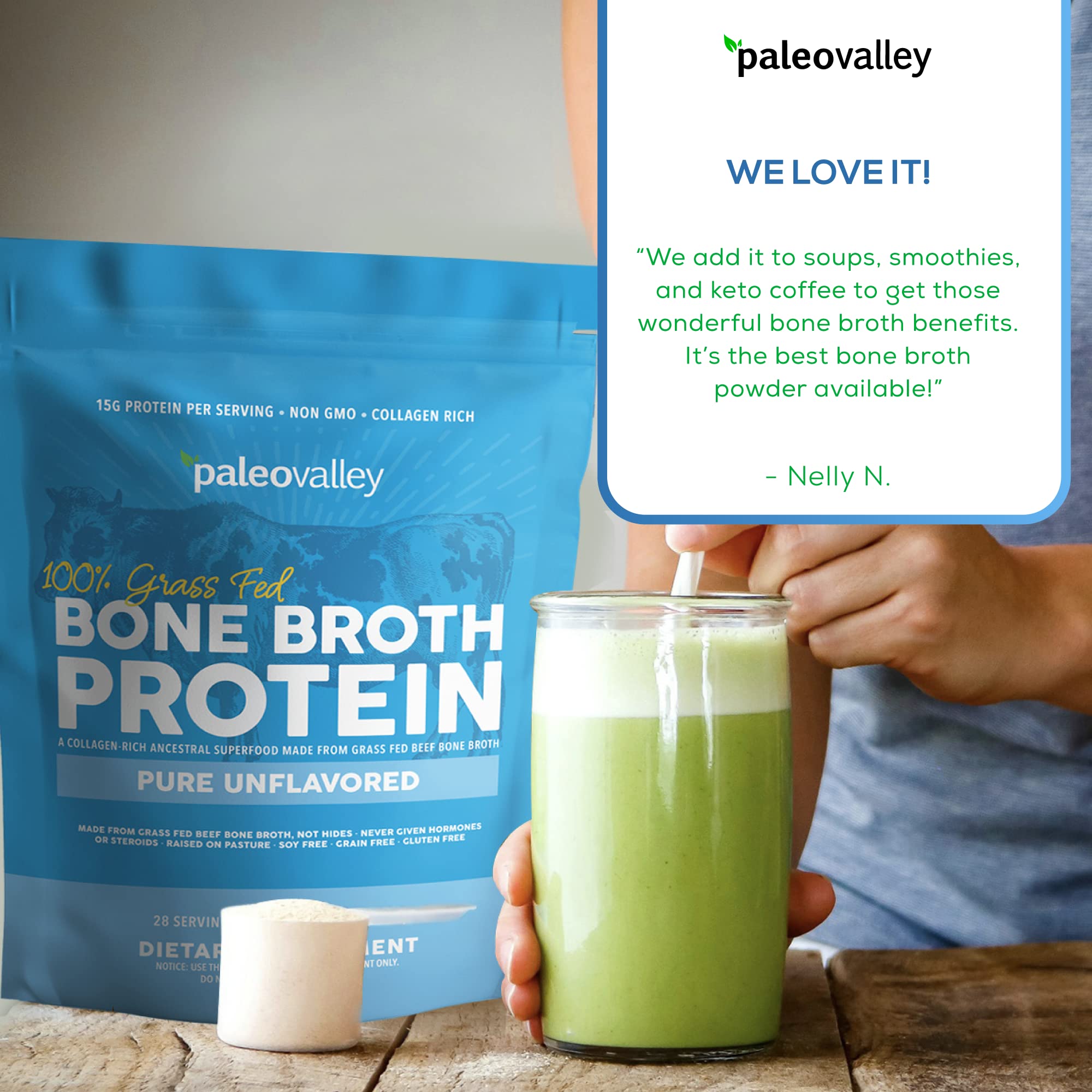 Paleovalley 100% Grass Fed Beef Bone Broth Protein Powder - Rich in Collagen Peptides - AB Mystery