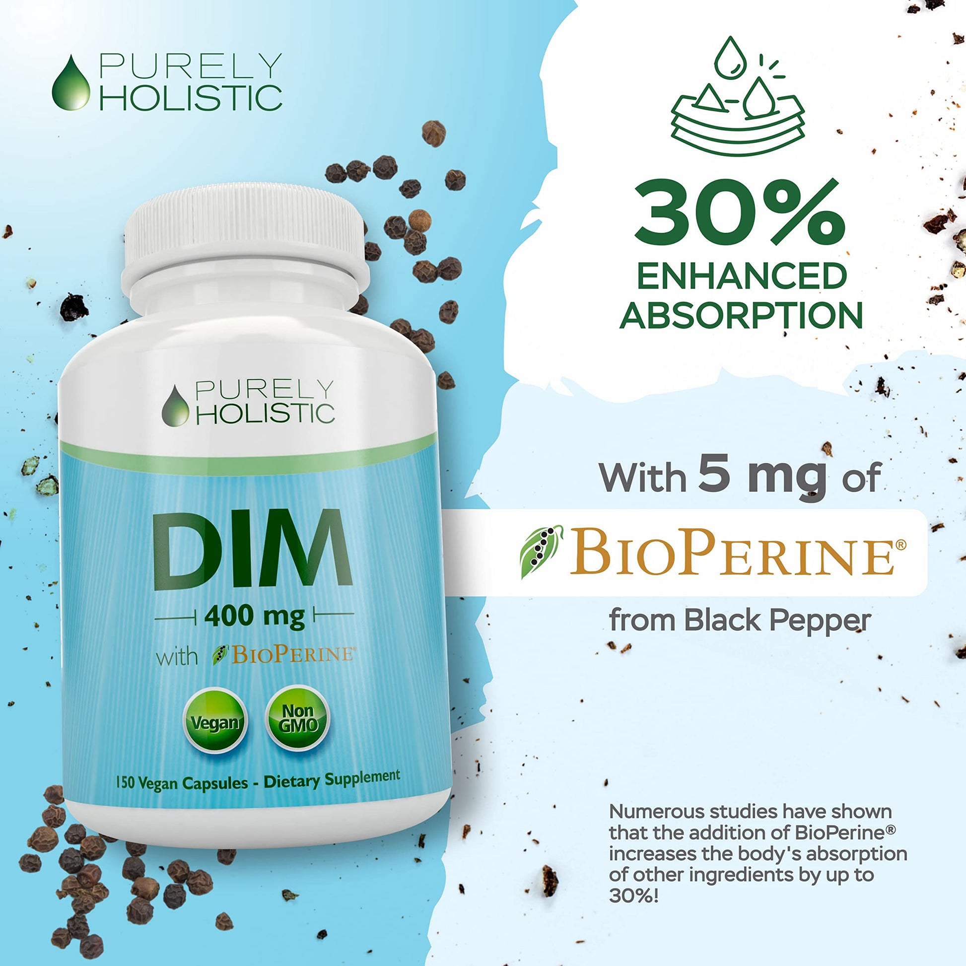 DIM Supplement 400mg Plus Bioperine - 150 Vegan Capsules - 5 Month Supply - Hormone Balance - AB Mystery