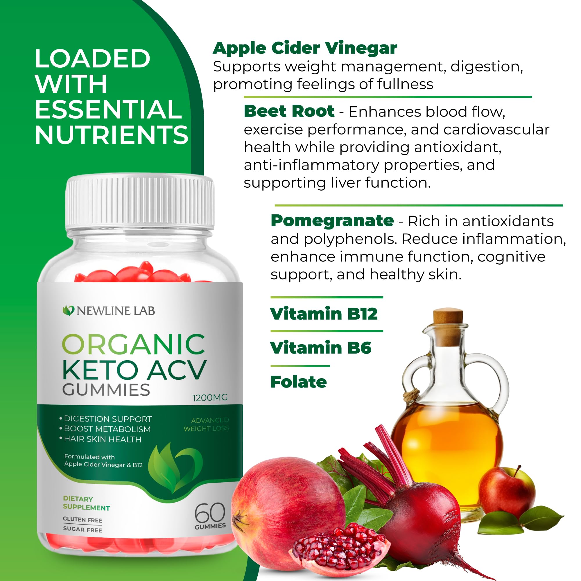 Organic Keto ACV Gummies for Advanced Weight Loss Fat Burn - Sugar Gluten Free Apple - AB Mystery