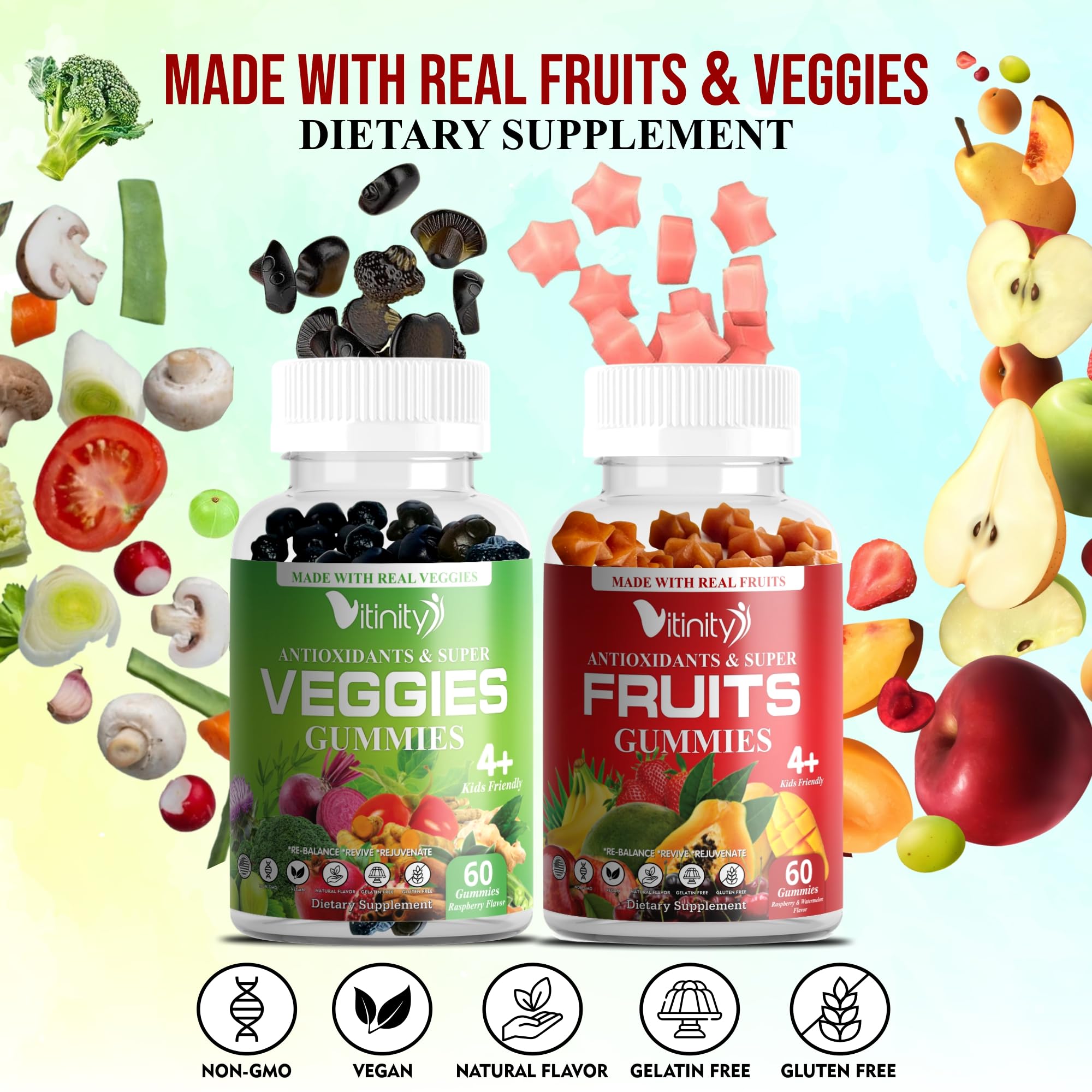 VITINITY Made with Real Fruit-Real Veggie Gummies-Superfood Vegetable Vitamin Sup - AB Mystery