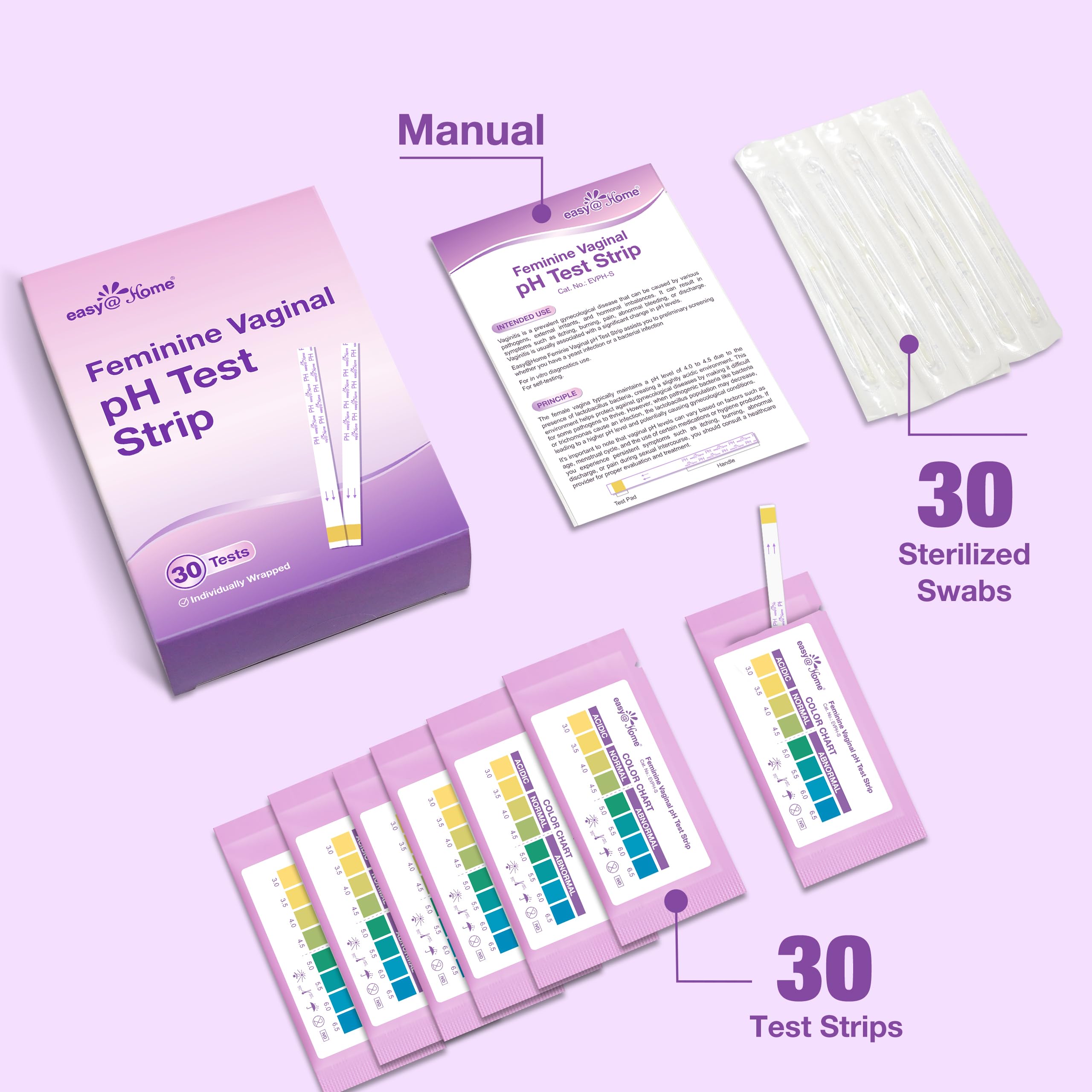 Easy@Home Vaginal pH Test -30 Strips | BV Test Kit at Home for Women | Yeast Infection Test + pH Balance - AB Mystery