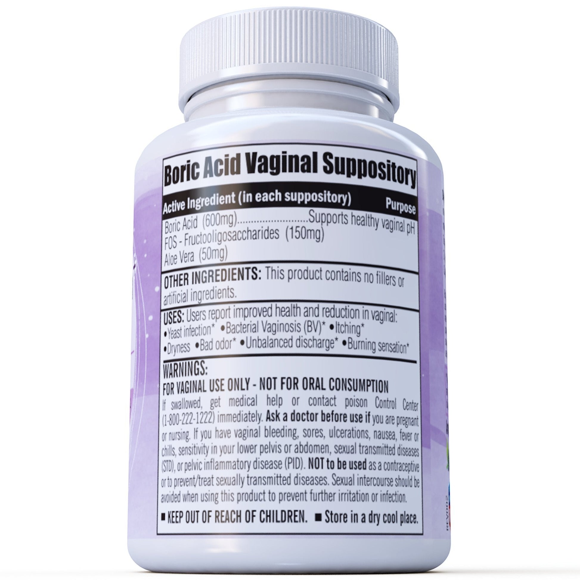 Boric Acid Vaginal Suppositories Plus Aloe Vera & FOS Probiotic Enhancer 800mg/, 30 Count All Natural - AB Mystery