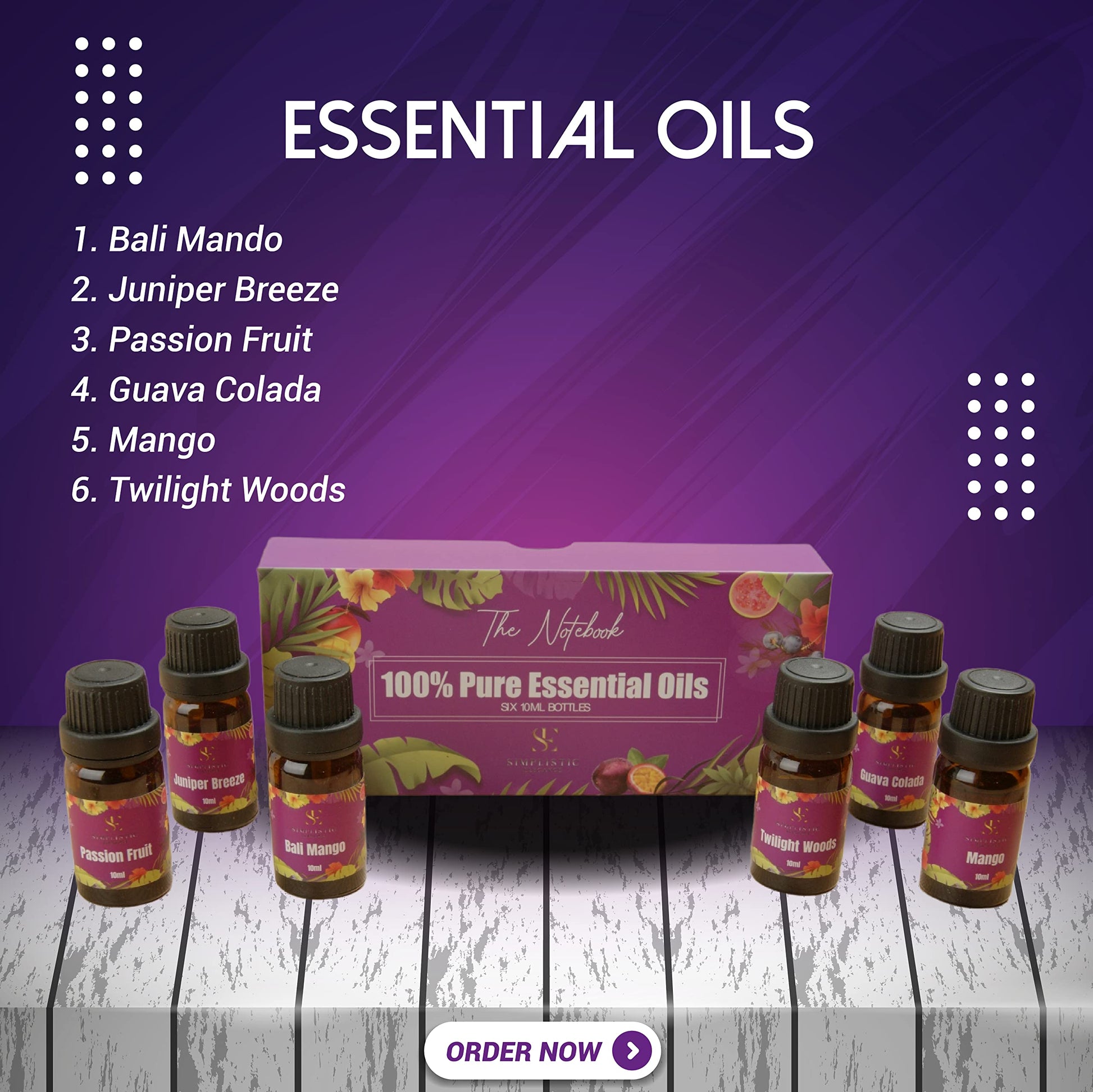 Simplistic Elegance Essential Oils Set - Top 6 Natural Aromatherapy Oils for Diffusers Humidifier Massage - AB Mystery