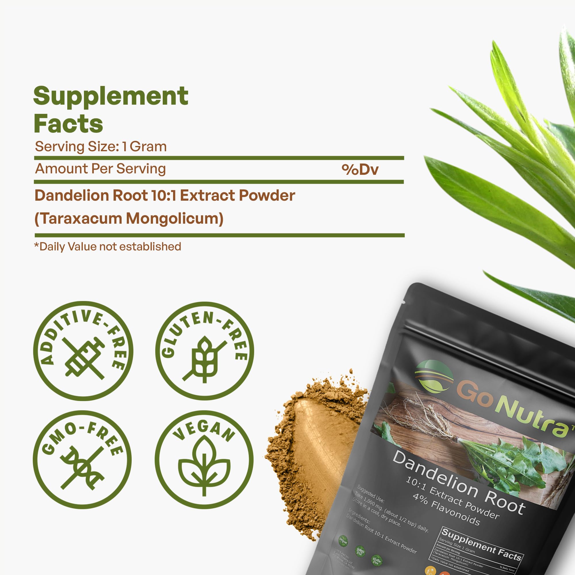 Go Nutra - Dandelion Root Powder, Potent 10:1 Dandelion Root Extract with 4% Flavonoids - AB Mystery