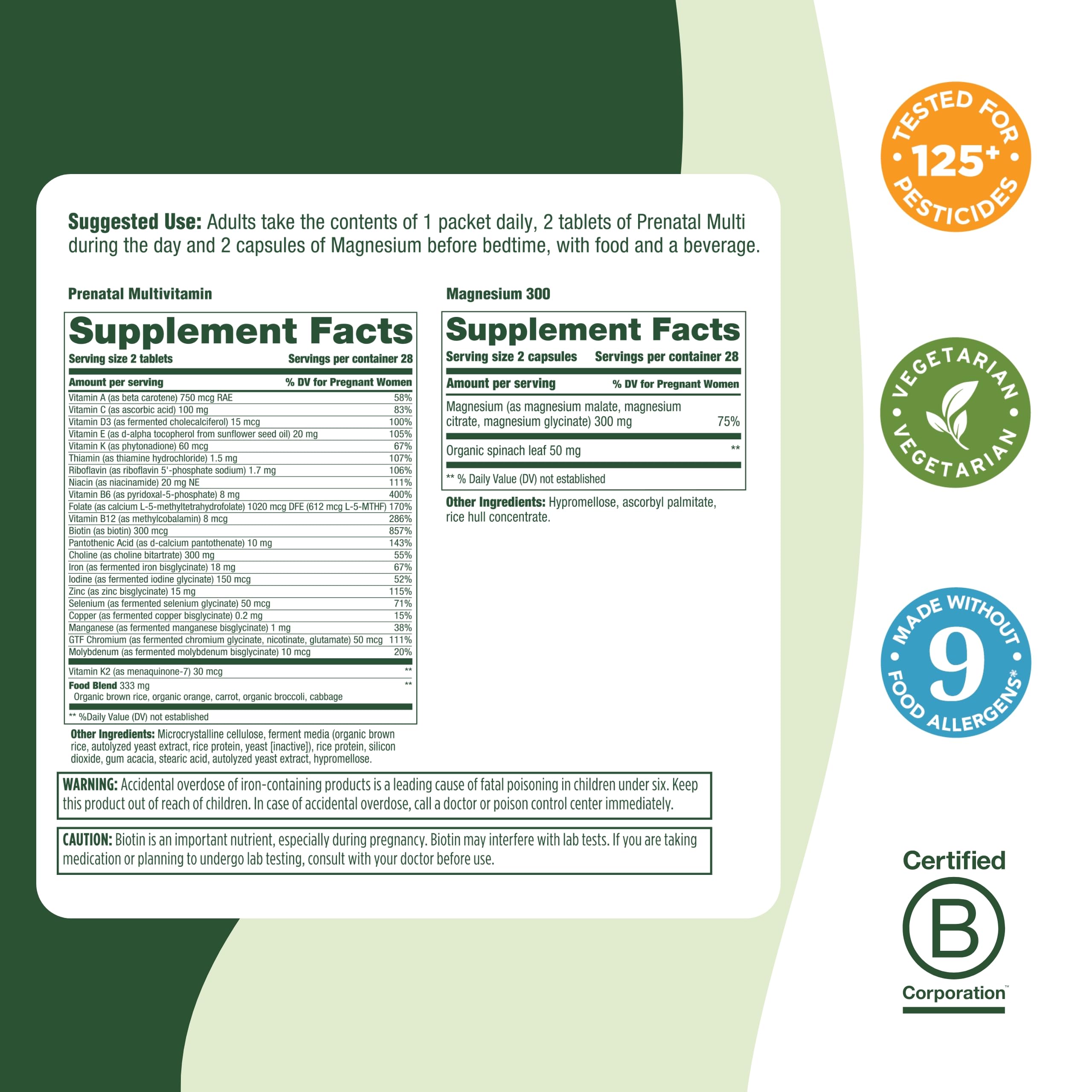 MegaFood Prenatal Vitamin & Minerals + Magnesium Supplement Daily Pack MegaFood