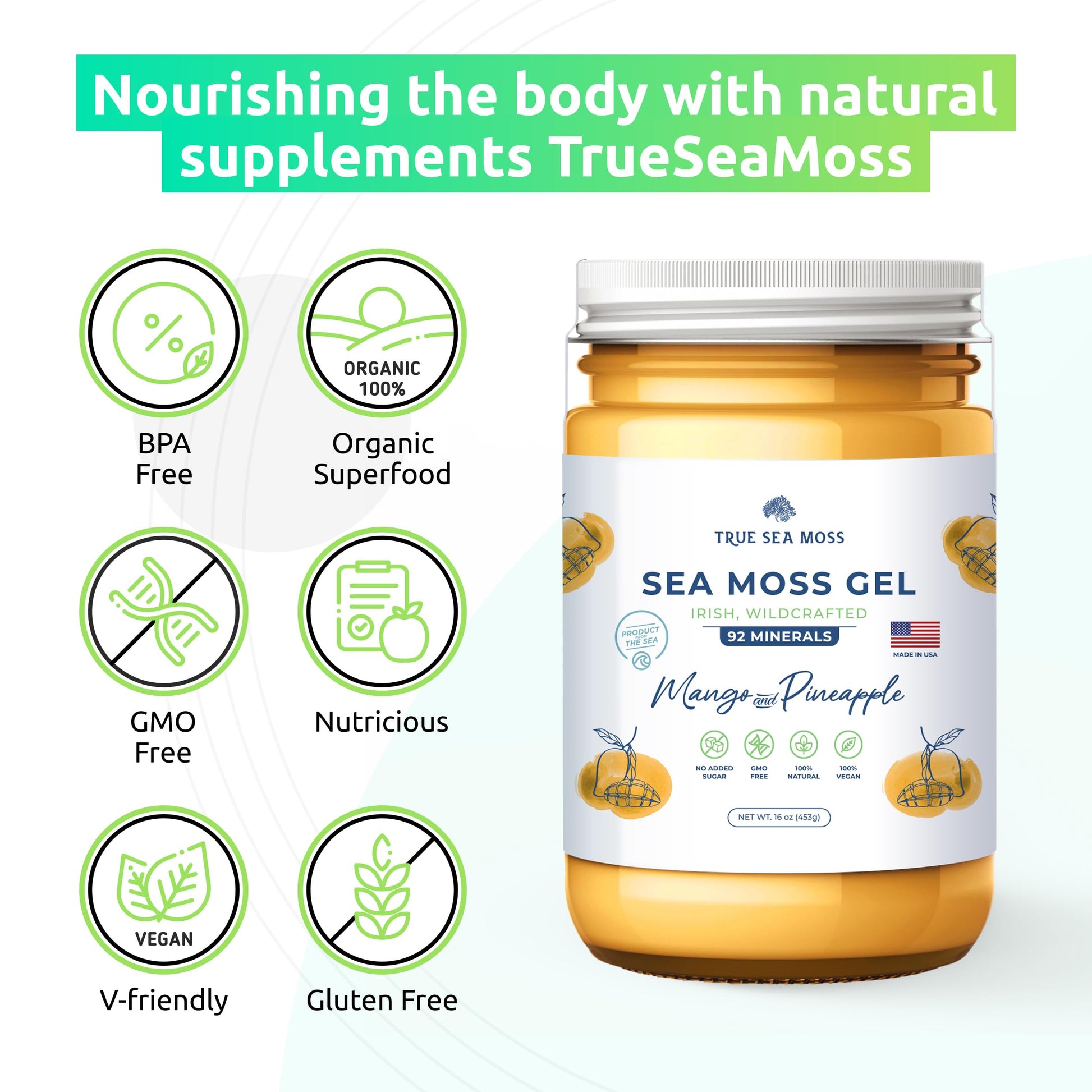 TrueSeaMoss Wildcrafted Irish Sea Moss Gel –7 Flavors- Nutritious Organic Raw - AB Mystery