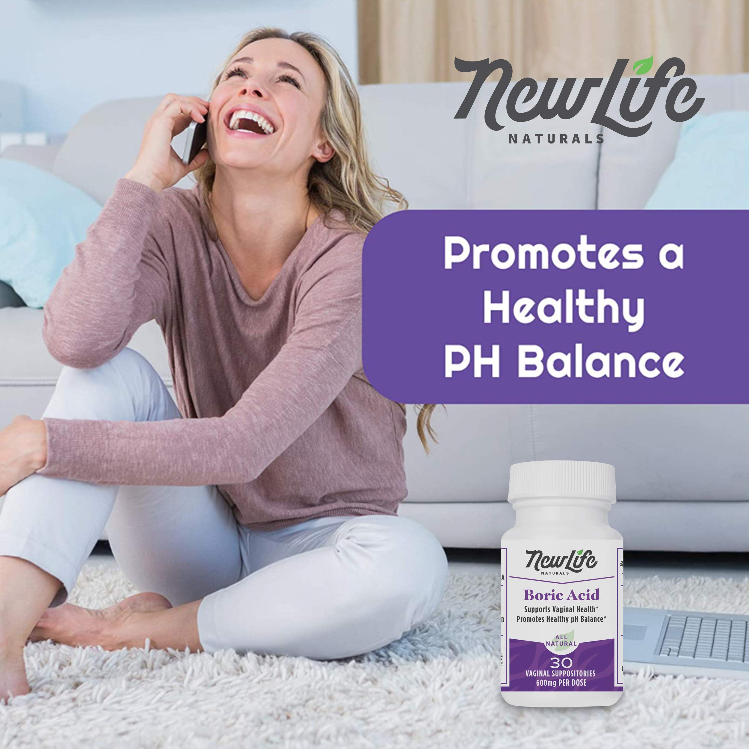 NewLife Naturals Boric Acid Vaginal Suppositories 600mg (60 Pack) with 28 Applicators - for pH Balance - AB Mystery