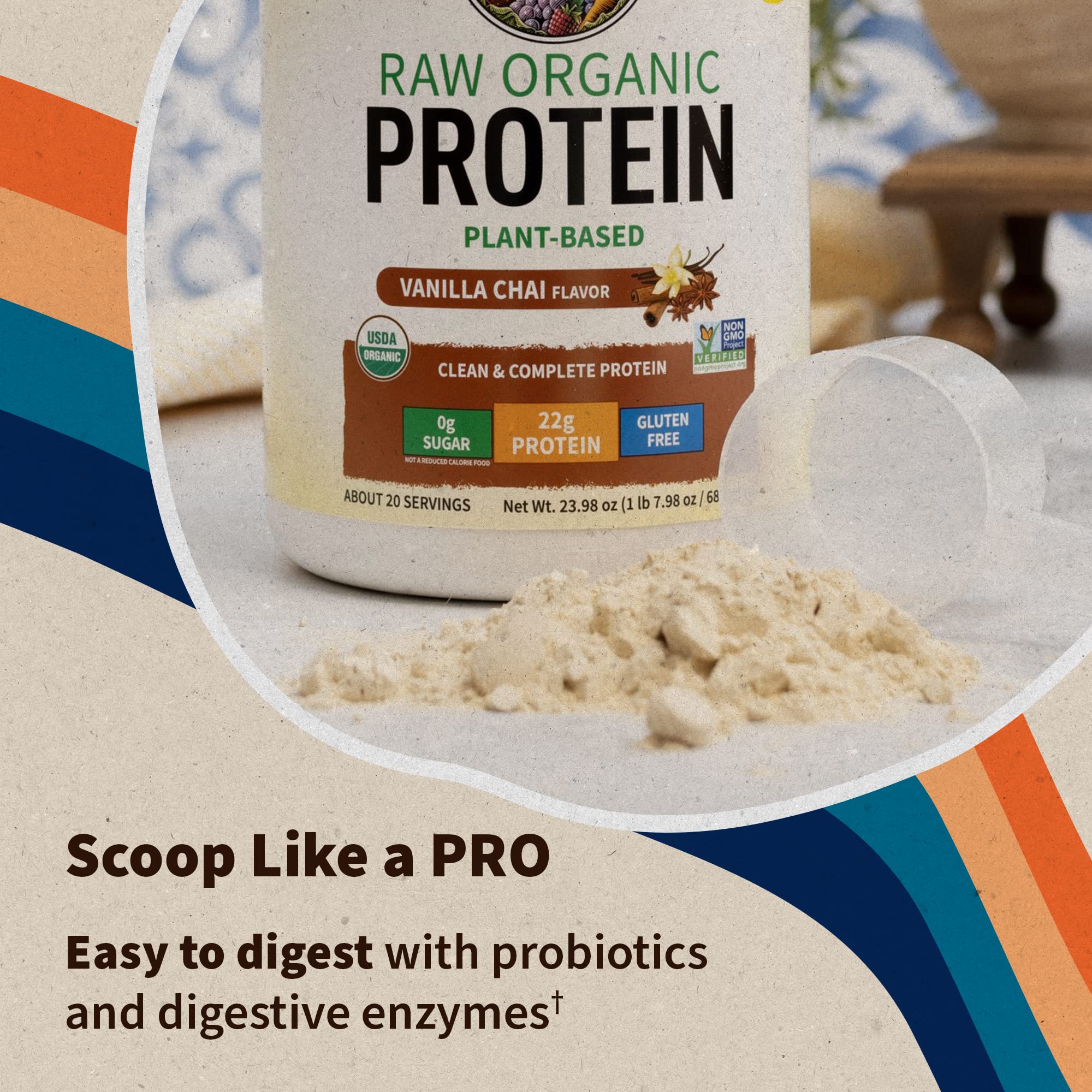 Garden of Life, Organic Vegan Vanilla Chai Protein Powder -22g Complete Plant Based Raw - AB Mystery