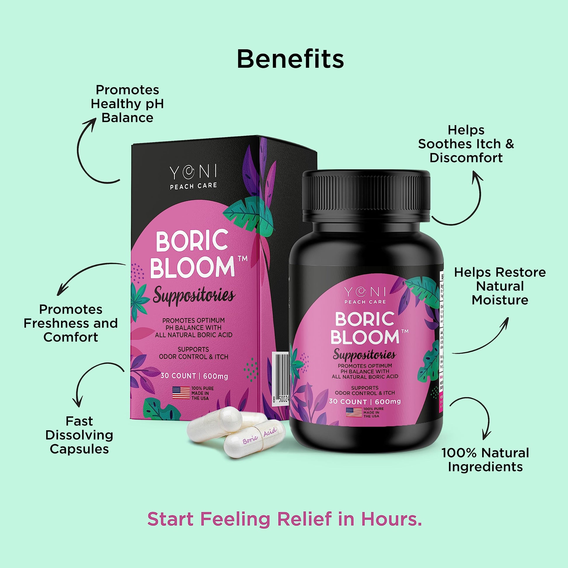 Boric Acid Suppositories - Vaginial Suppository Bacterial Vaginosis, pH Balance for Women Pills - AB Mystery