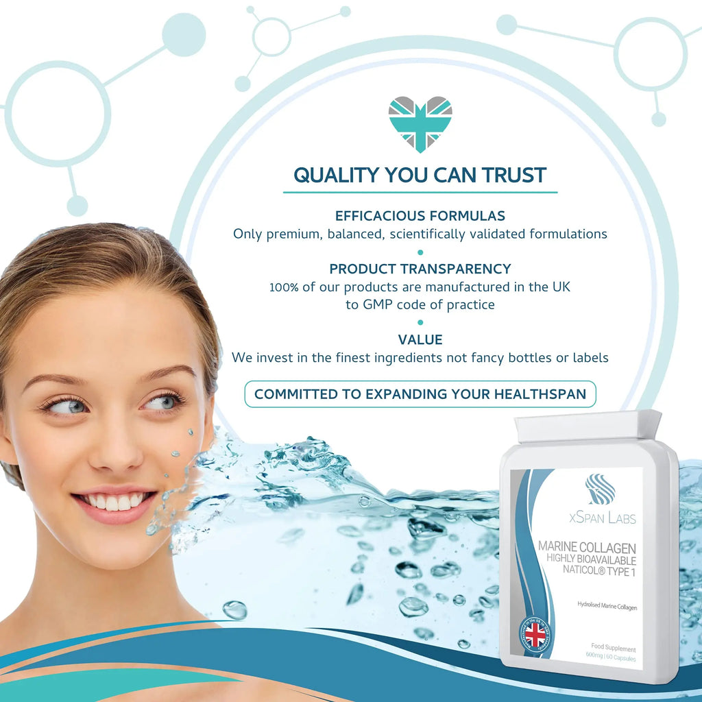 Marine Collagen 600mg 60 Capsules - Highly Bioavailable Naticol® Type 1 - AB Mystery