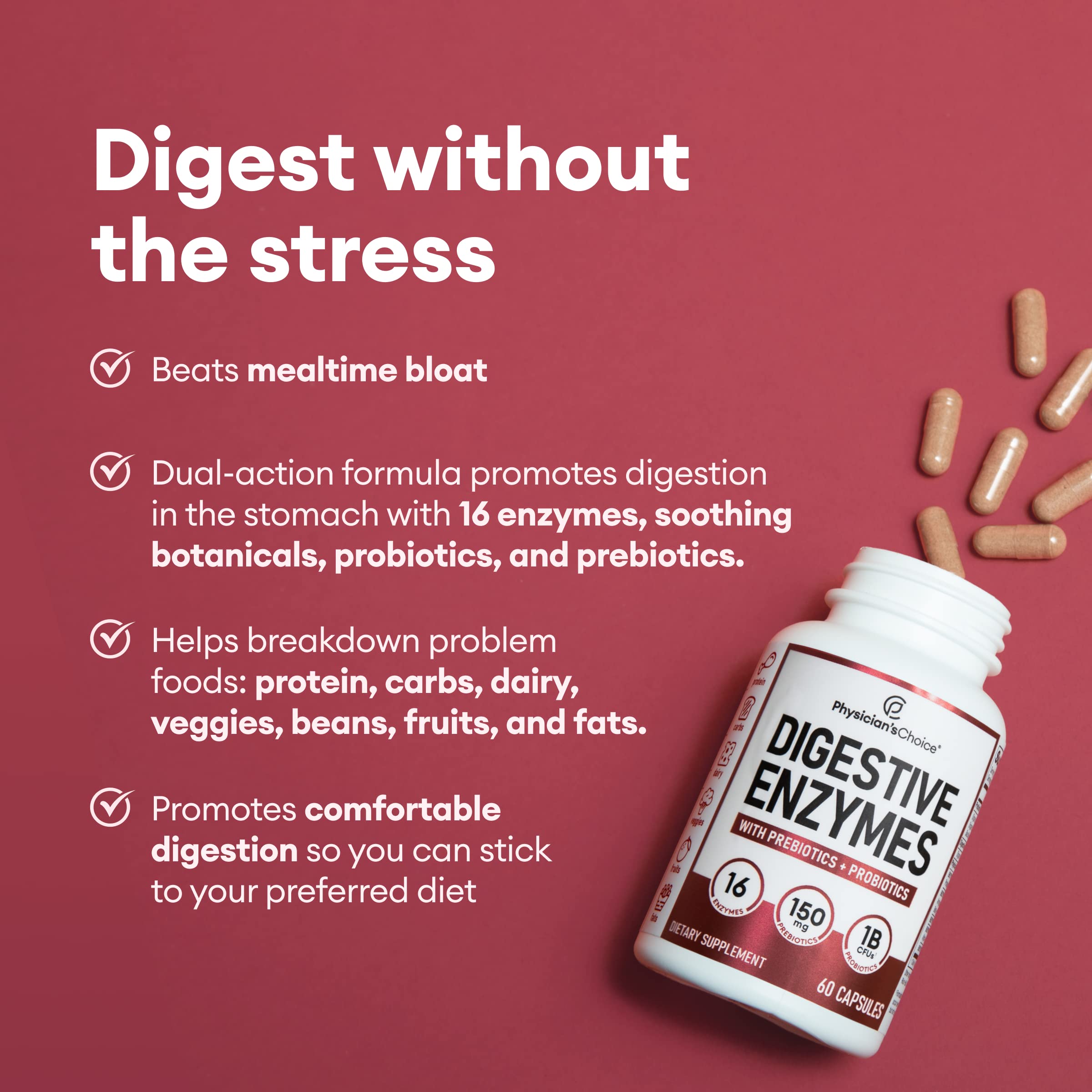 Physician's CHOICE Digestive Enzymes - Multi Enzymes, Organic Prebiotics & Probiotics - AB Mystery