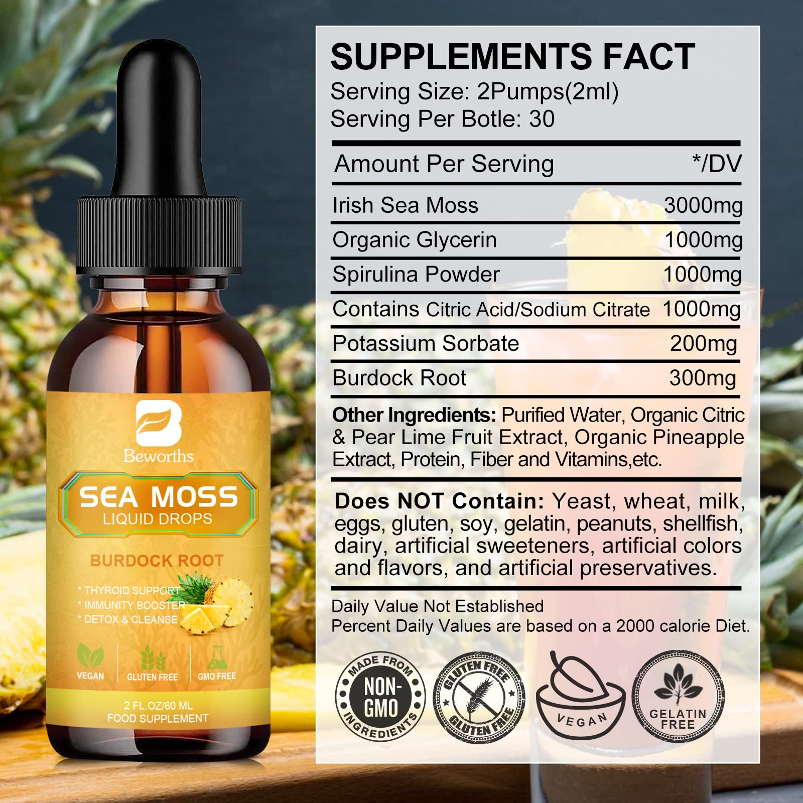 B BEWORTHS Sea Moss Liquid Drops - Organic Irish Sea Moss Gel with Burdock Root - AB Mystery