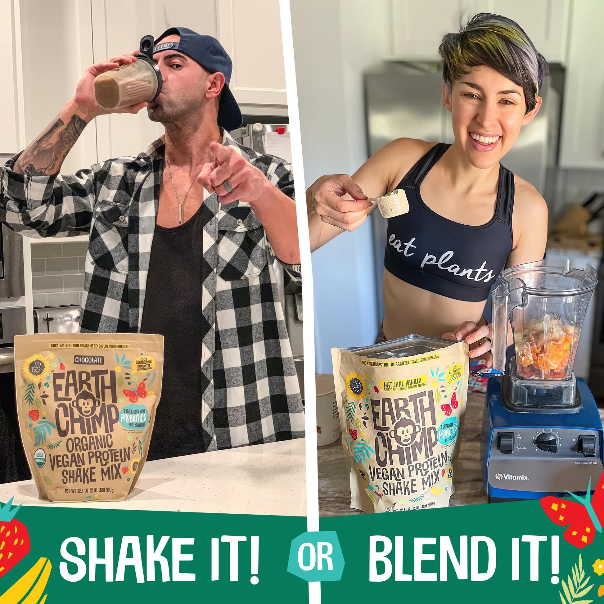 EarthChimp Organic Vegan Protein Powder - with Probiotics - Non GMO, Dairy Free - AB Mystery