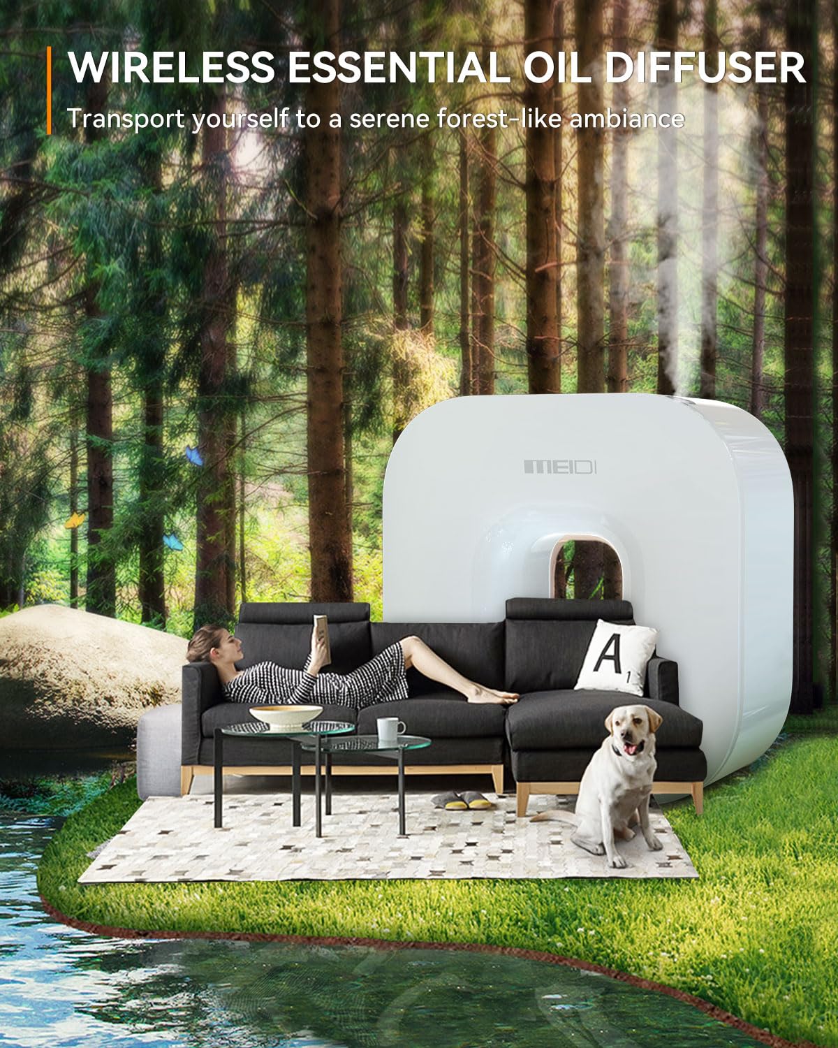 MEIDI Waterless Essential Oil Diffuser - Bluetooth Cordless Aromatherapy Diffuser with App Control - AB Mystery