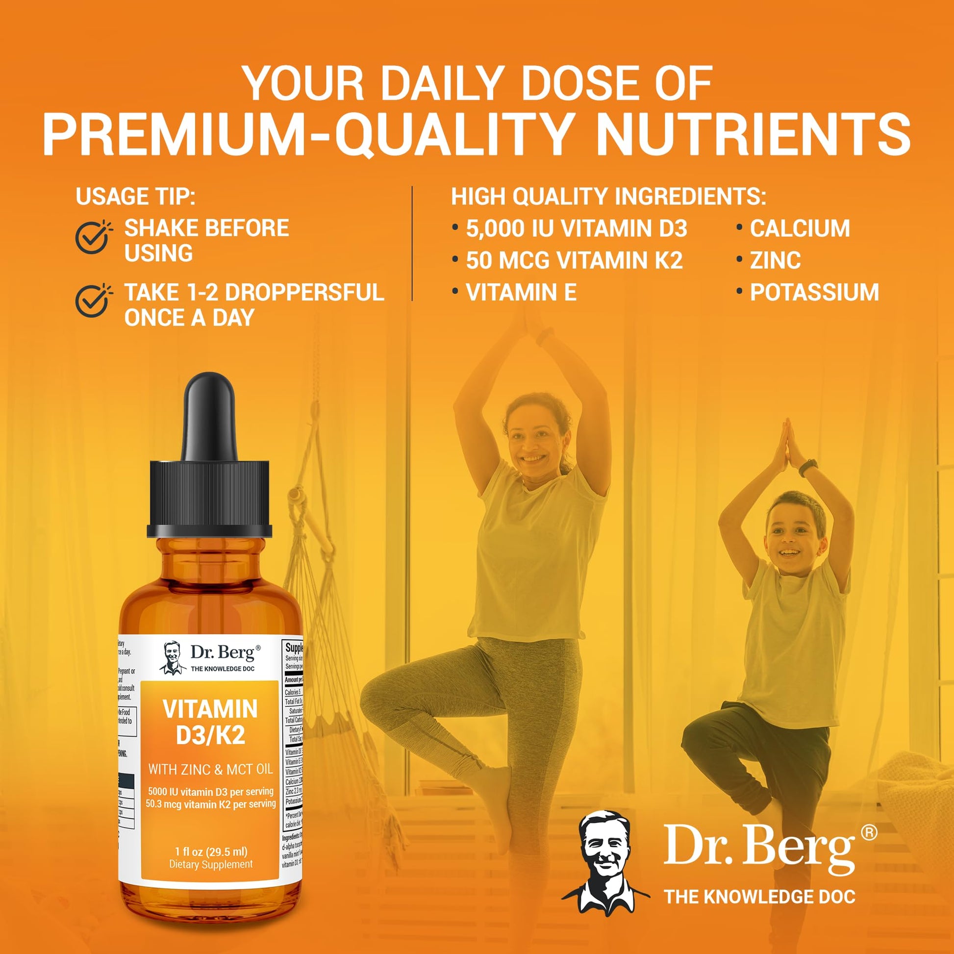 Dr. Berg Liquid Vitamin D3 & K2 Supplement - For Bone, Teeth, Mood & Immune Health - AB Mystery
