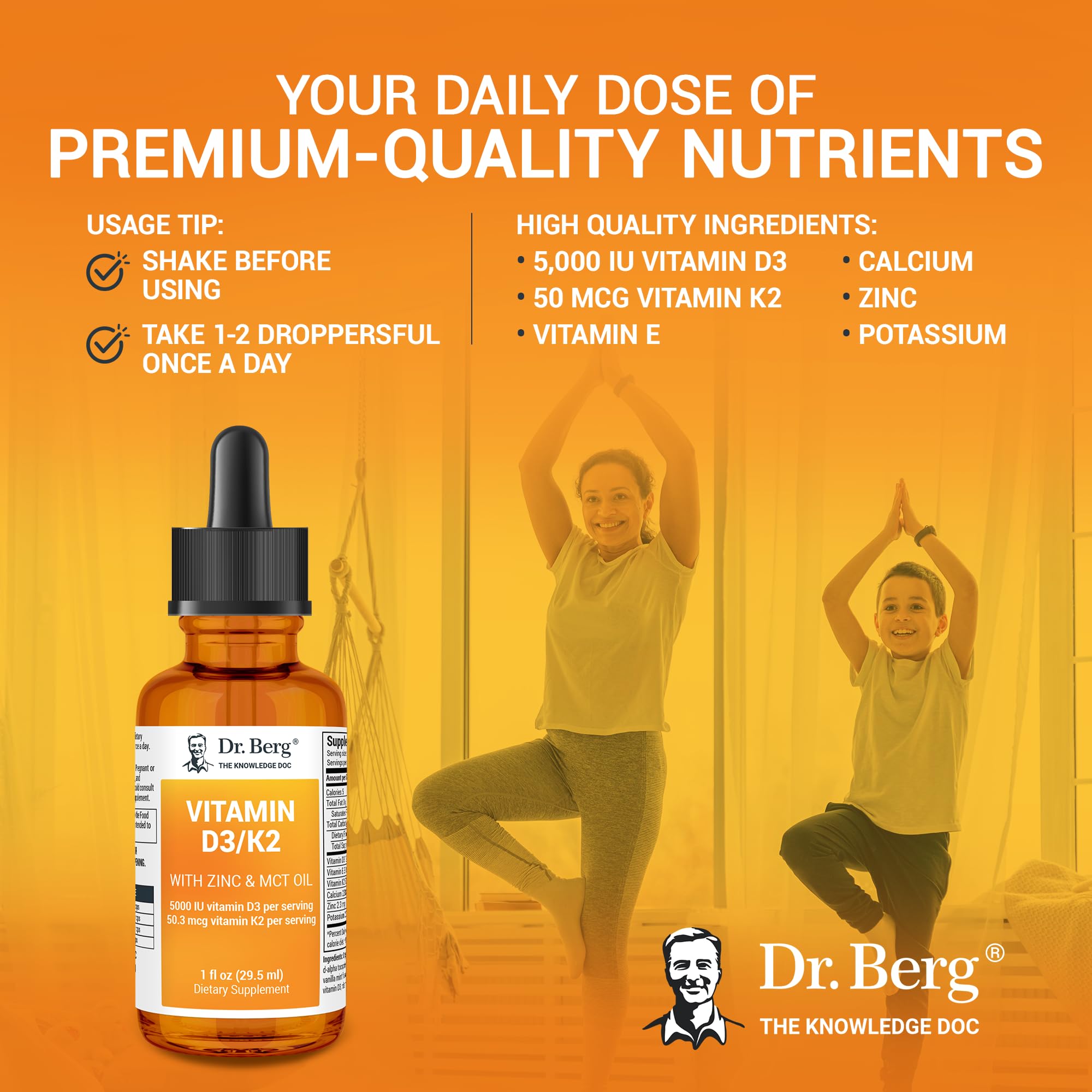 Dr. Berg Liquid Vitamin D3 & K2 Supplement - For Bone, Teeth, Mood & Immune Health - AB Mystery