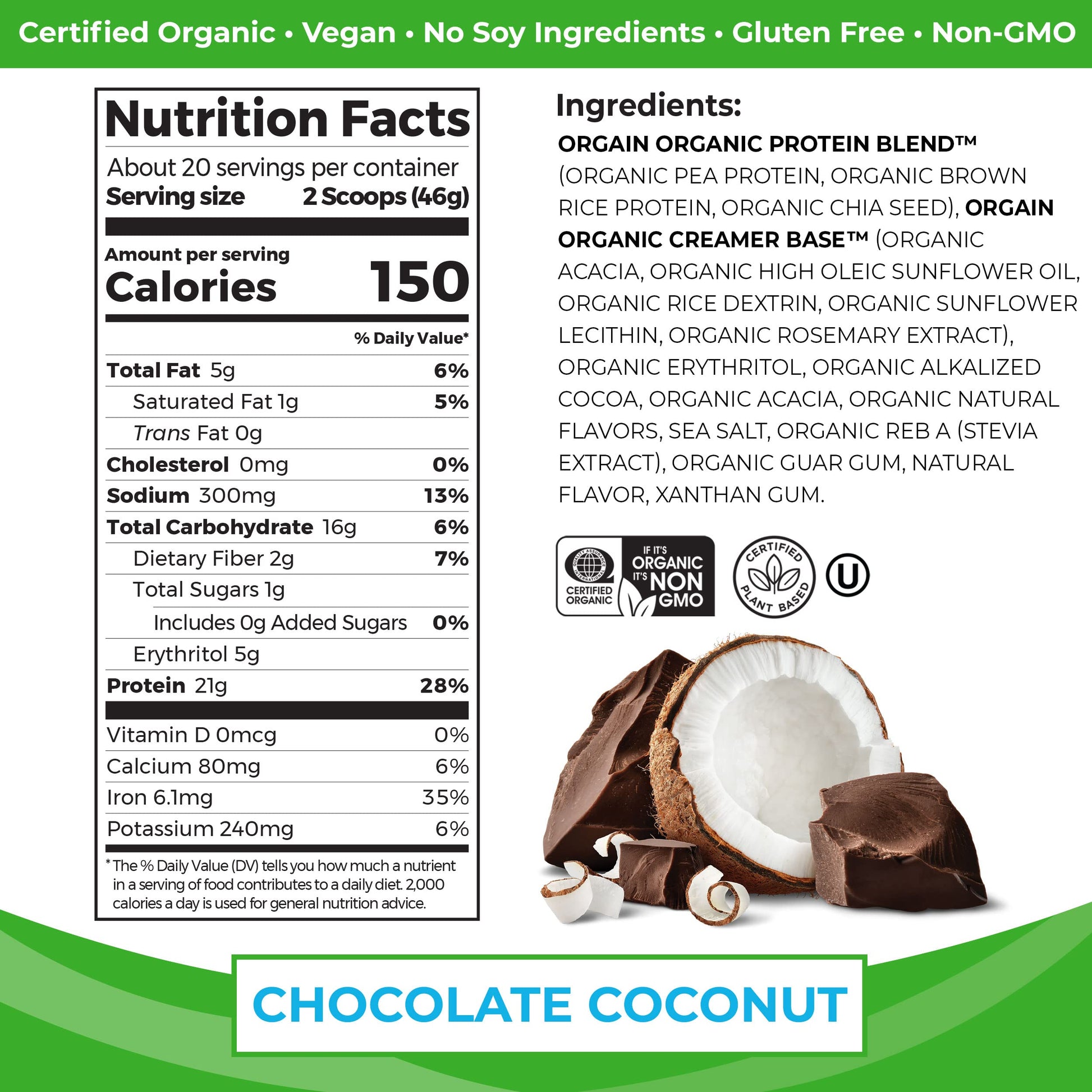 Orgain Organic Vegan Protein Powder, Chocolate Coconut - 21g of Plant Based Protein - AB Mystery