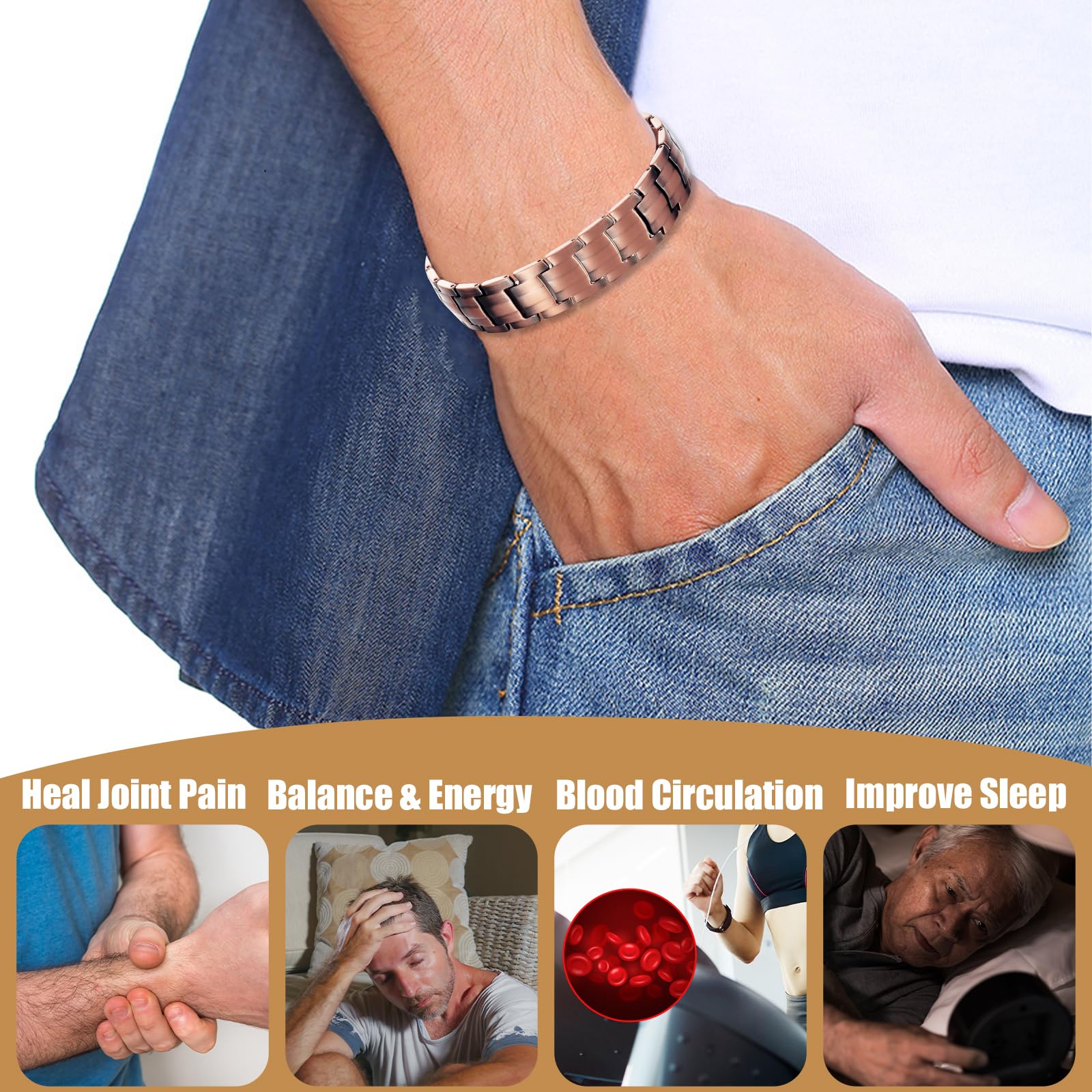 MagVIVACE Copper Bracelet for Men, Magnetic Bracelet with 3500 Gauss Magnets - AB Mystery