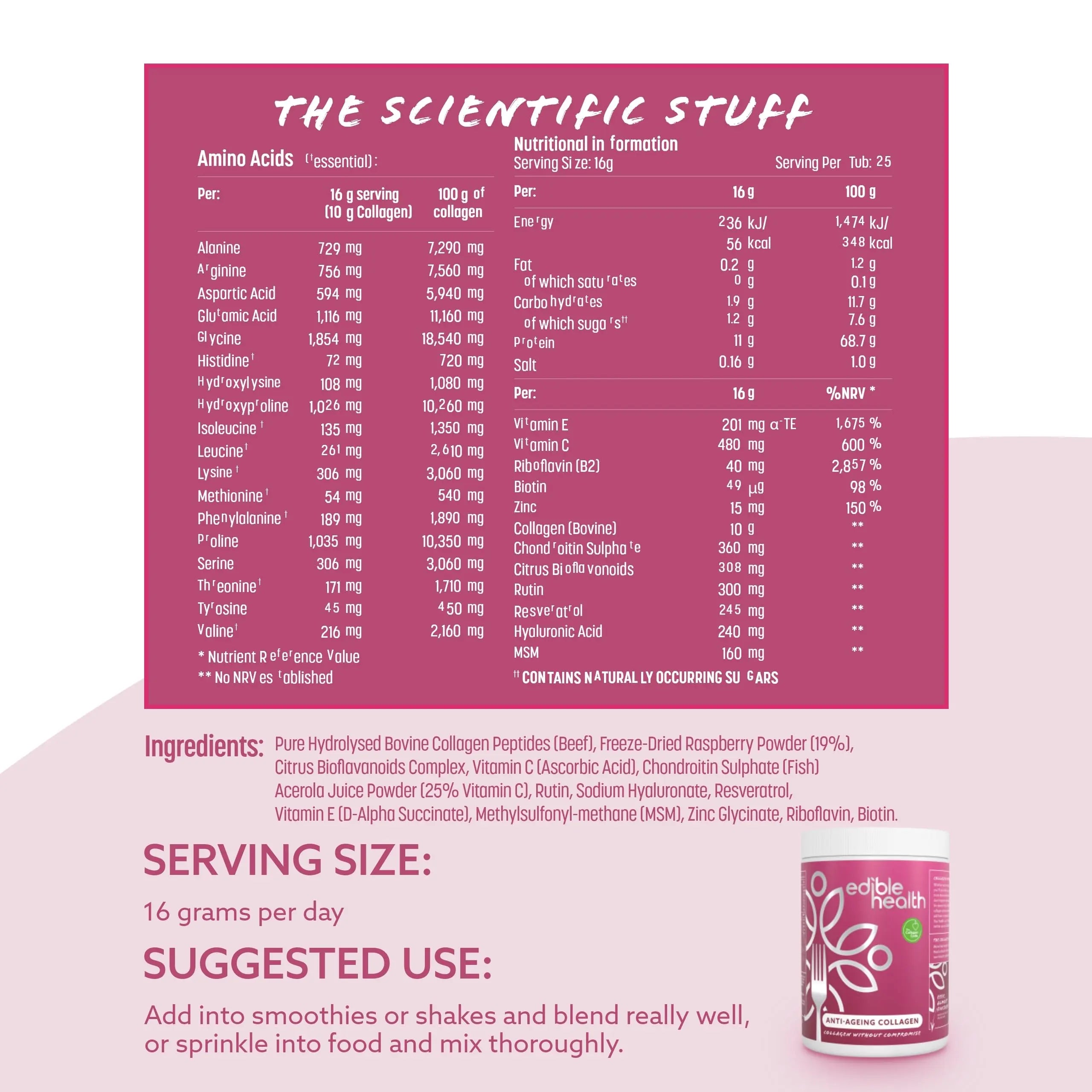 High Protein Edible Health Anti-Ageing Protein Powder, Regenerative Collagen Supplements Edible Health