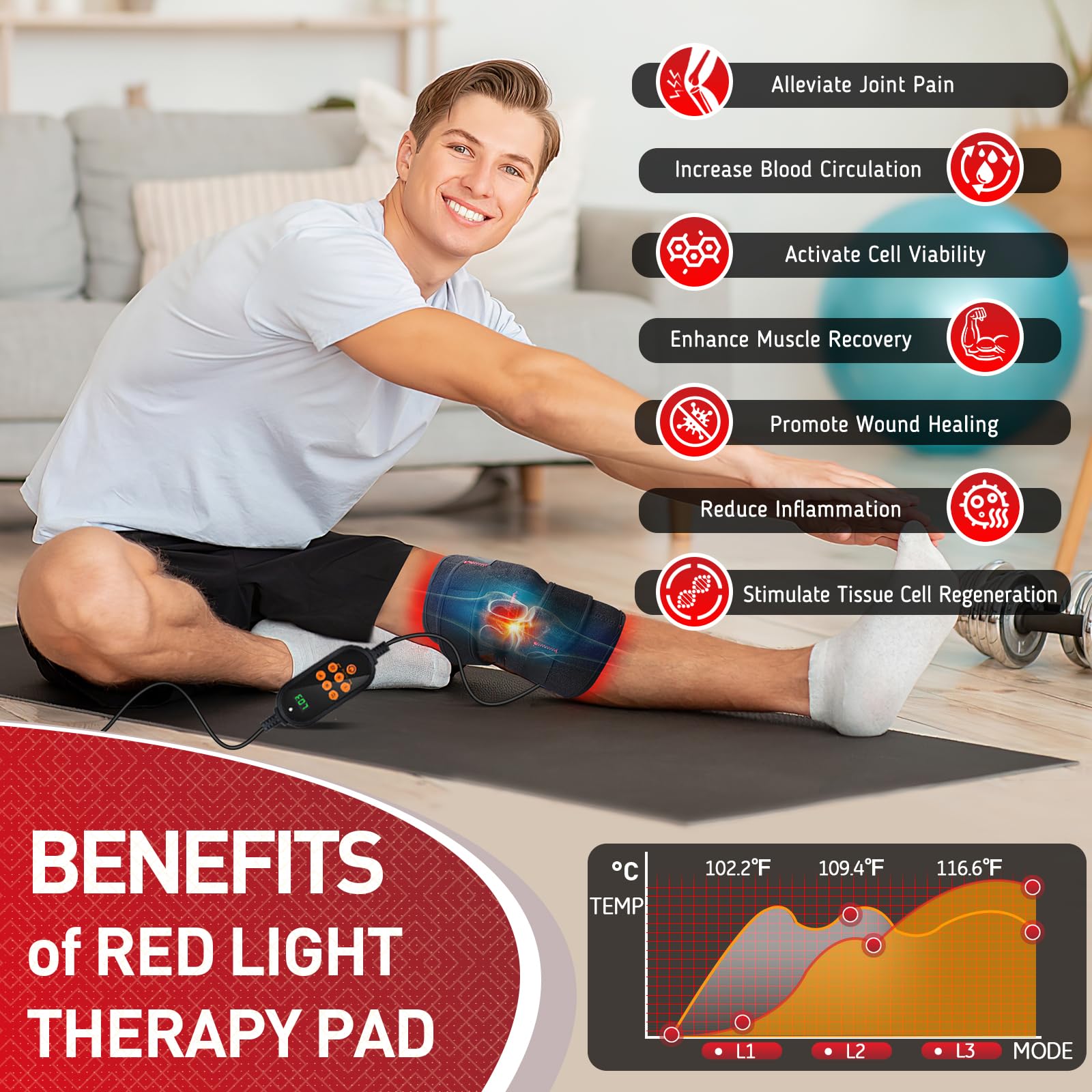 Red Light Therapy for Knee, 660nm Red Light and 850nm Near Infrared Light Therapy Device - AB Mystery