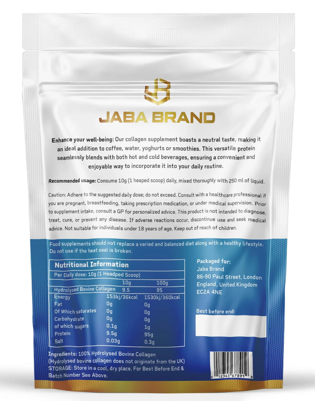 JABA BRAND - Halal Bovine Collagen Protein Powder for Hair, Nails, Joints and Skin - AB Mystery