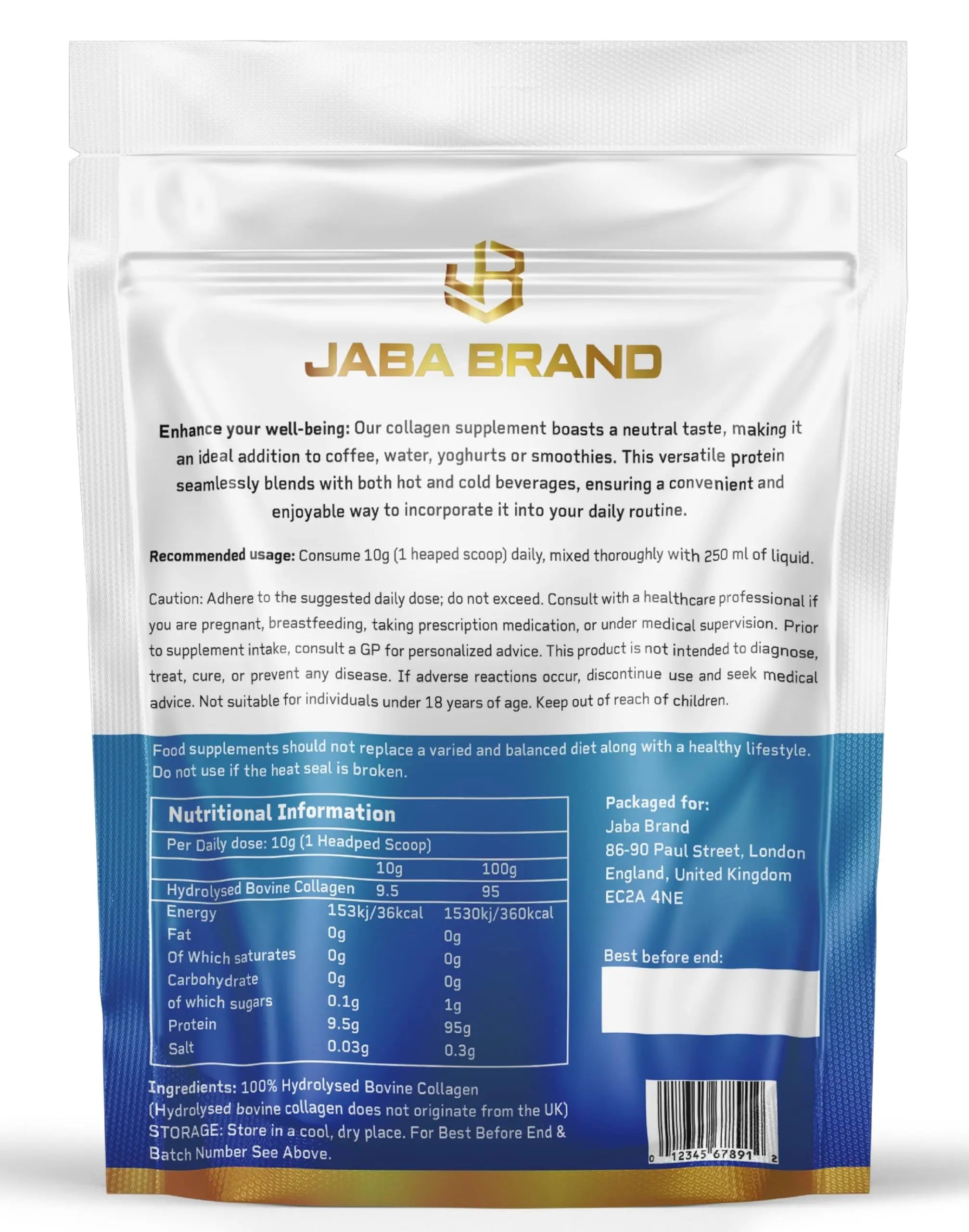 JABA BRAND - Halal Bovine Collagen Protein Powder for Hair, Nails, Joints and Skin - AB Mystery