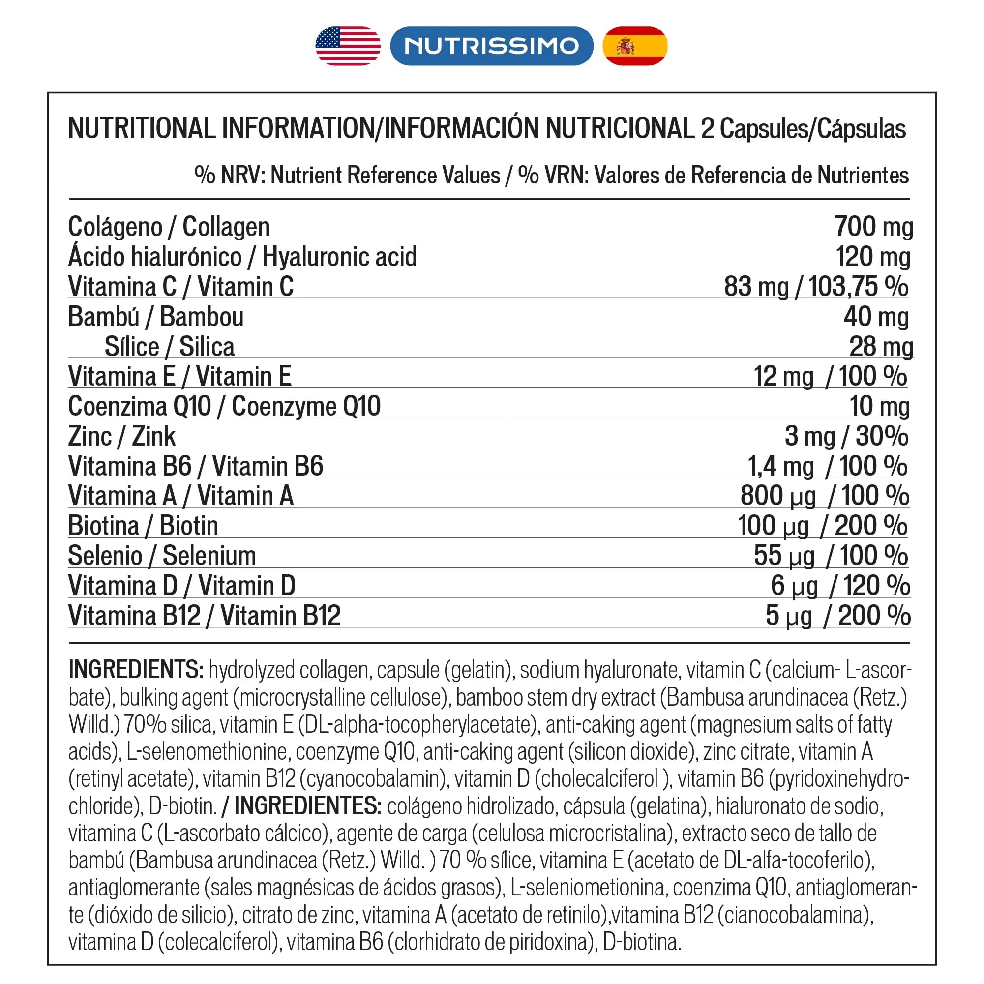NUTRISSIMO Collagen + Hyaluronic Acid + Biotin + CoQ10 + Vitamins A, C (non-acidic), D and B12 + Zinc - AB Mystery