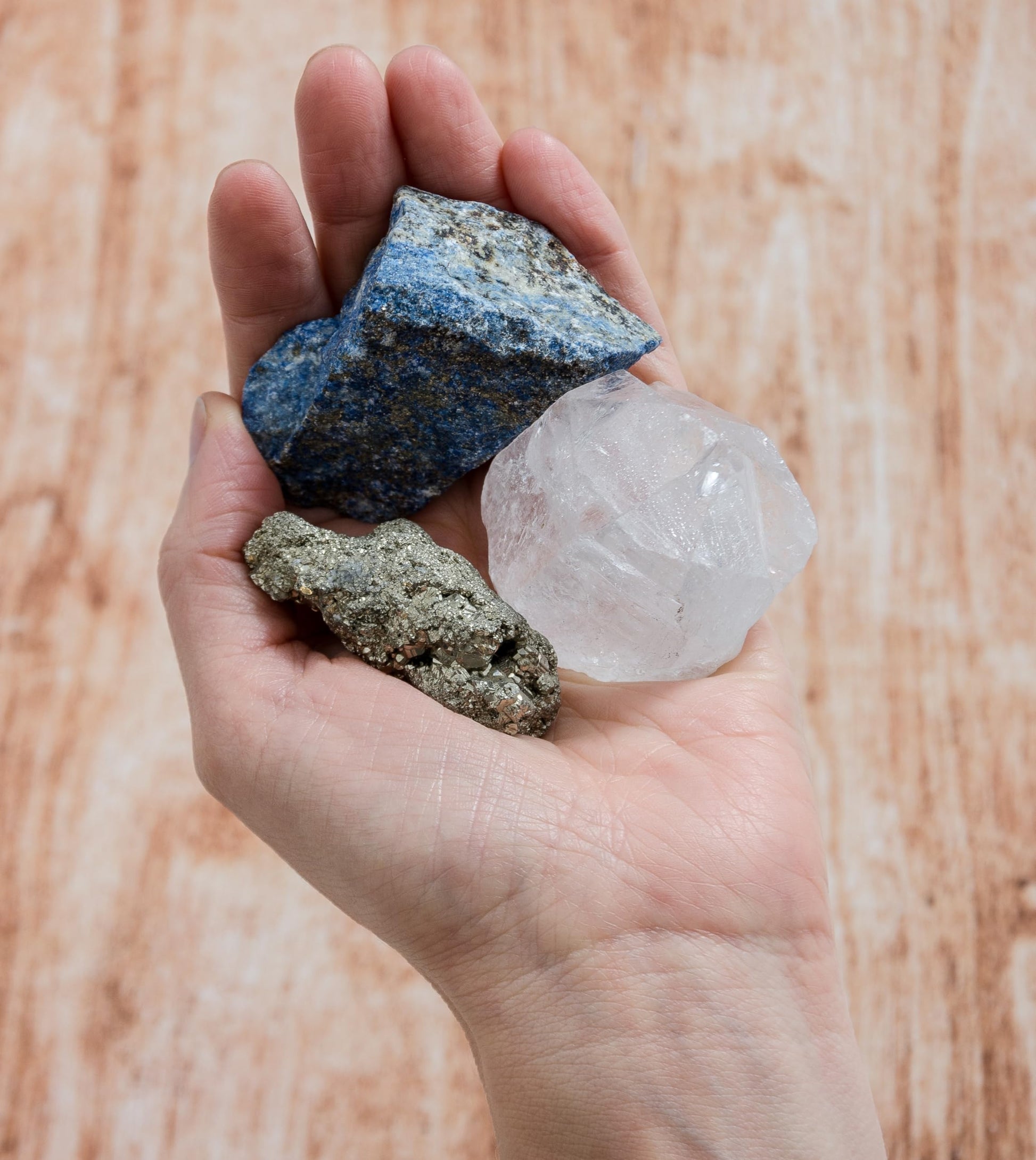 5PCS SAMSARI Abundance XL Crystals Healing Set - (Pyrite, Lapis Lazuli, Clear Quartz), 1 Palo Santo Stick - AB Mystery