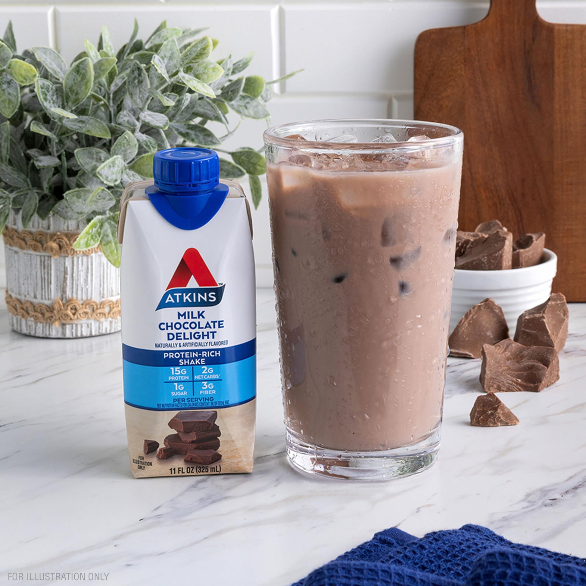 Atkins Milk Chocolate Delight Protein Shake, 15g Protein, Low Glycemic, 2g Net Carb - AB Mystery