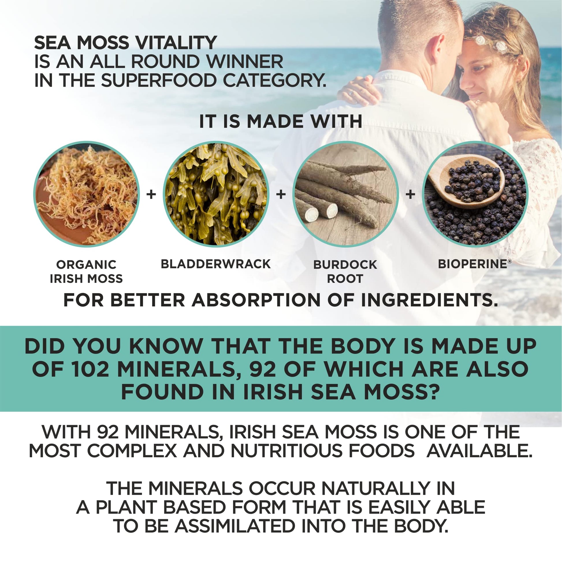 HerbaMe Organic Irish Sea Moss with Bladderwrack, Burdock Root & Black Pepper Extract - AB Mystery