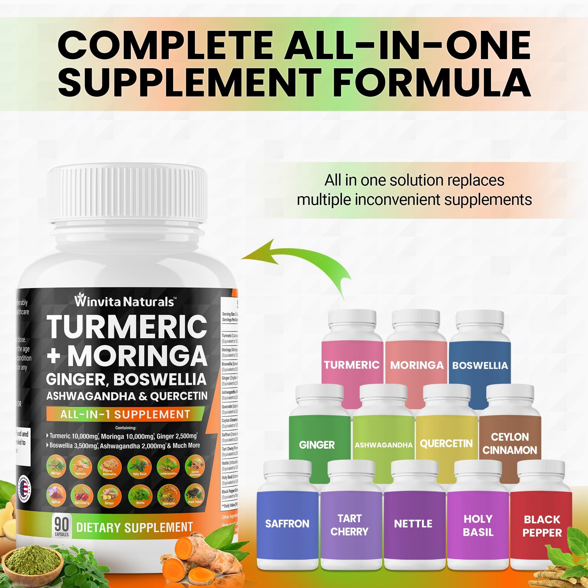 Turmeric Curcumin 10000mg Moringa 10000mg Boswellia 3500mg Ginger 2500mg - AB Mystery