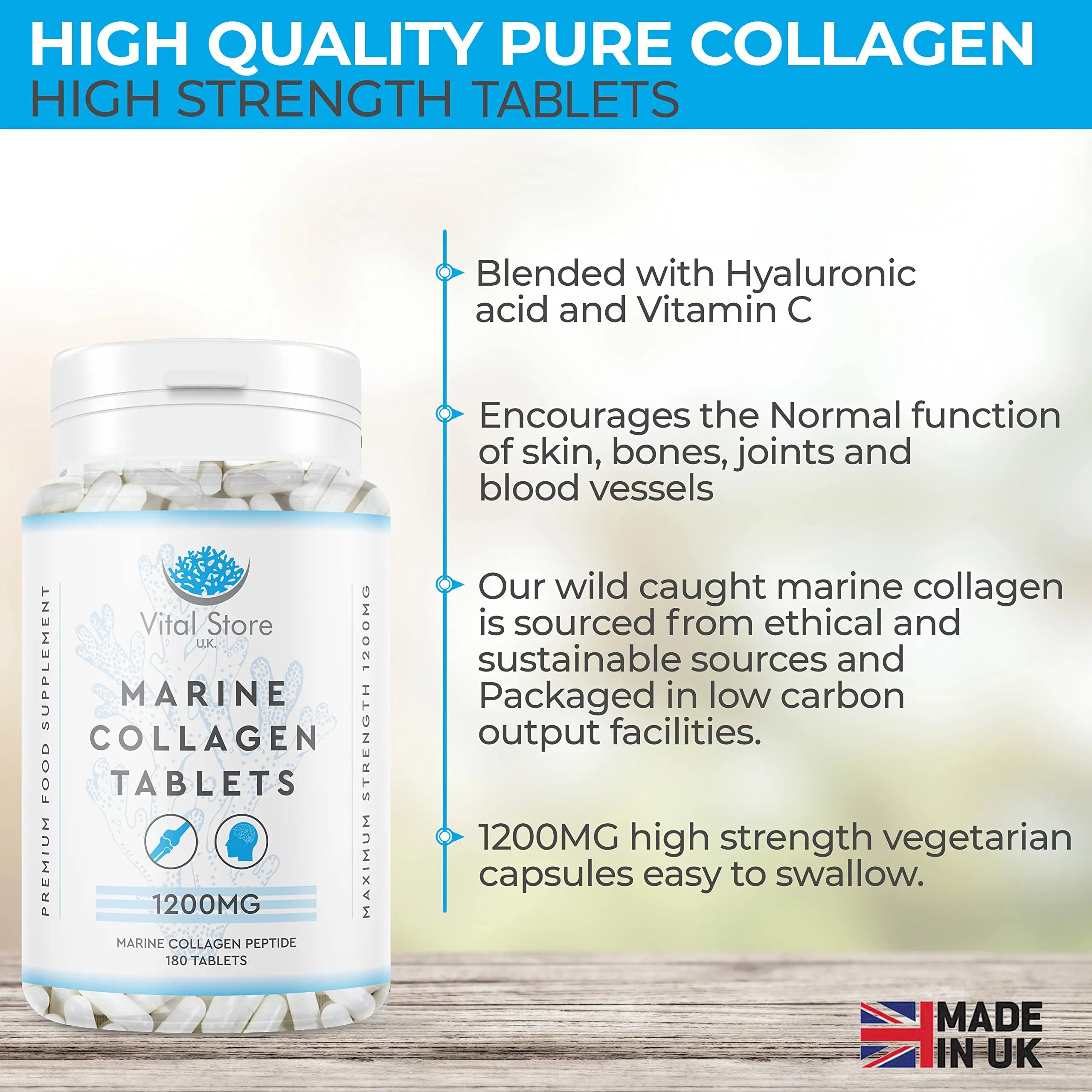Marine Collagen Peptide Tablets 1200MG - 6 Month Supply - 180 High Strength Collagen Tablets My Store