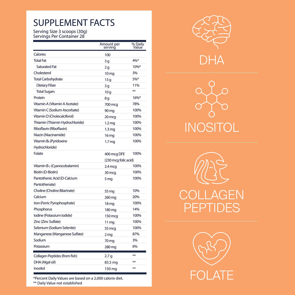 LUV&LIFE Prenatal Vitamin Supplement Powder Vanilla Flavored Contains Protein and Fiber LUV&LIFE