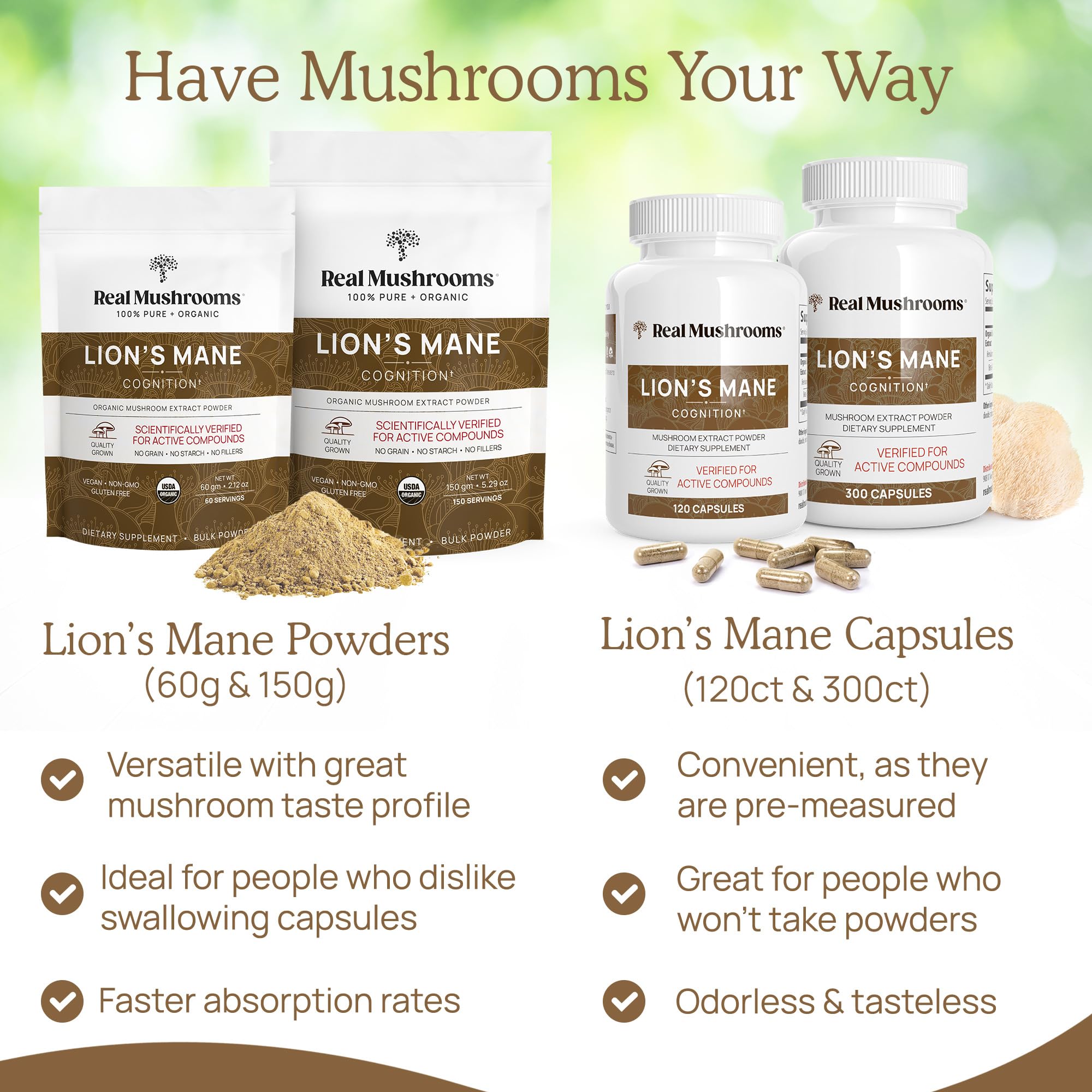 Real Mushrooms Lion’s Mane Powder - Organic Lions Mane Mushroom Extract - AB Mystery