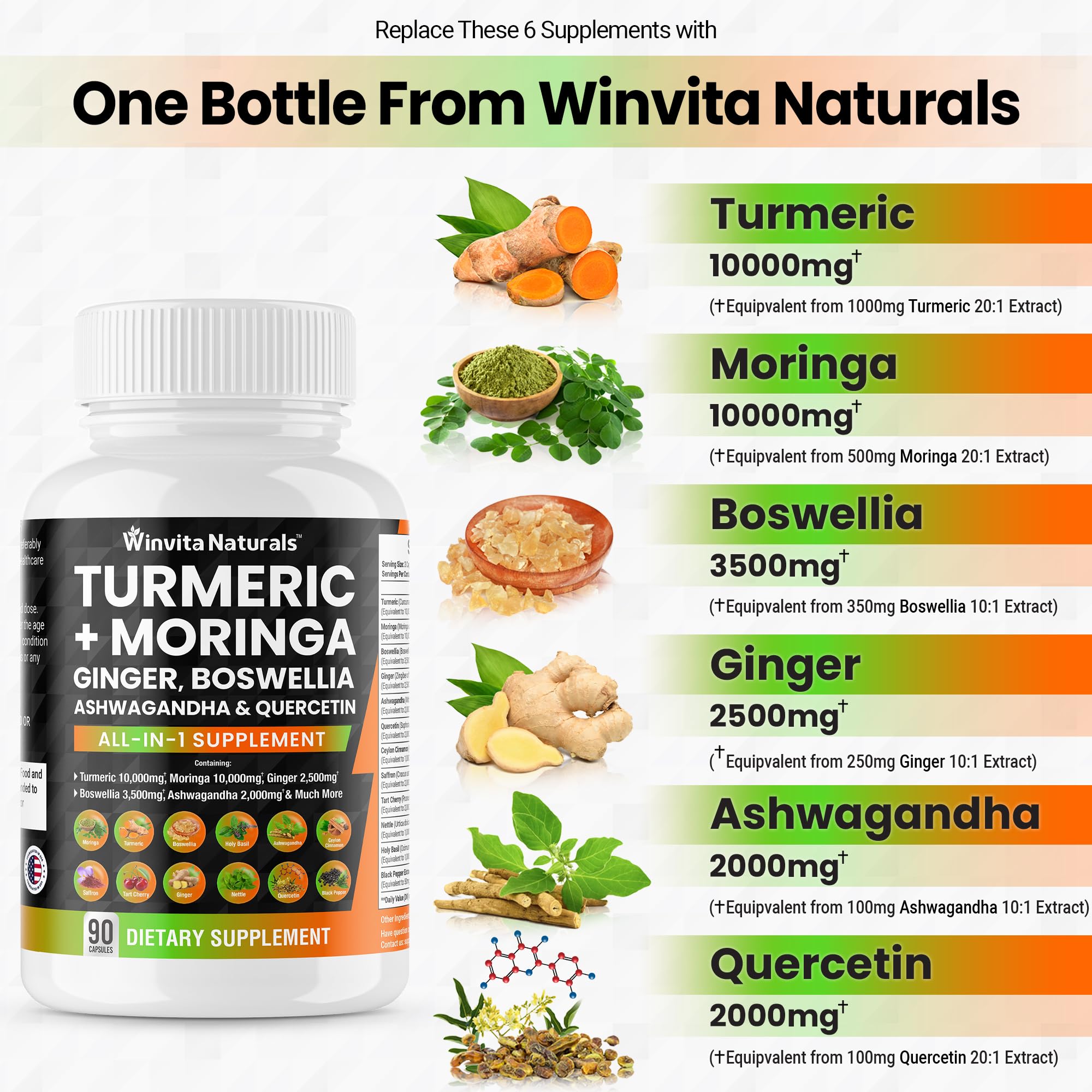 Turmeric Curcumin 10000mg Moringa 10000mg Boswellia 3500mg Ginger 2500mg - AB Mystery
